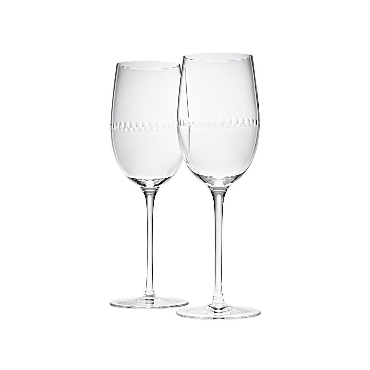Christofle Perles Crystal White Wine Glass Set of 2 on a white background