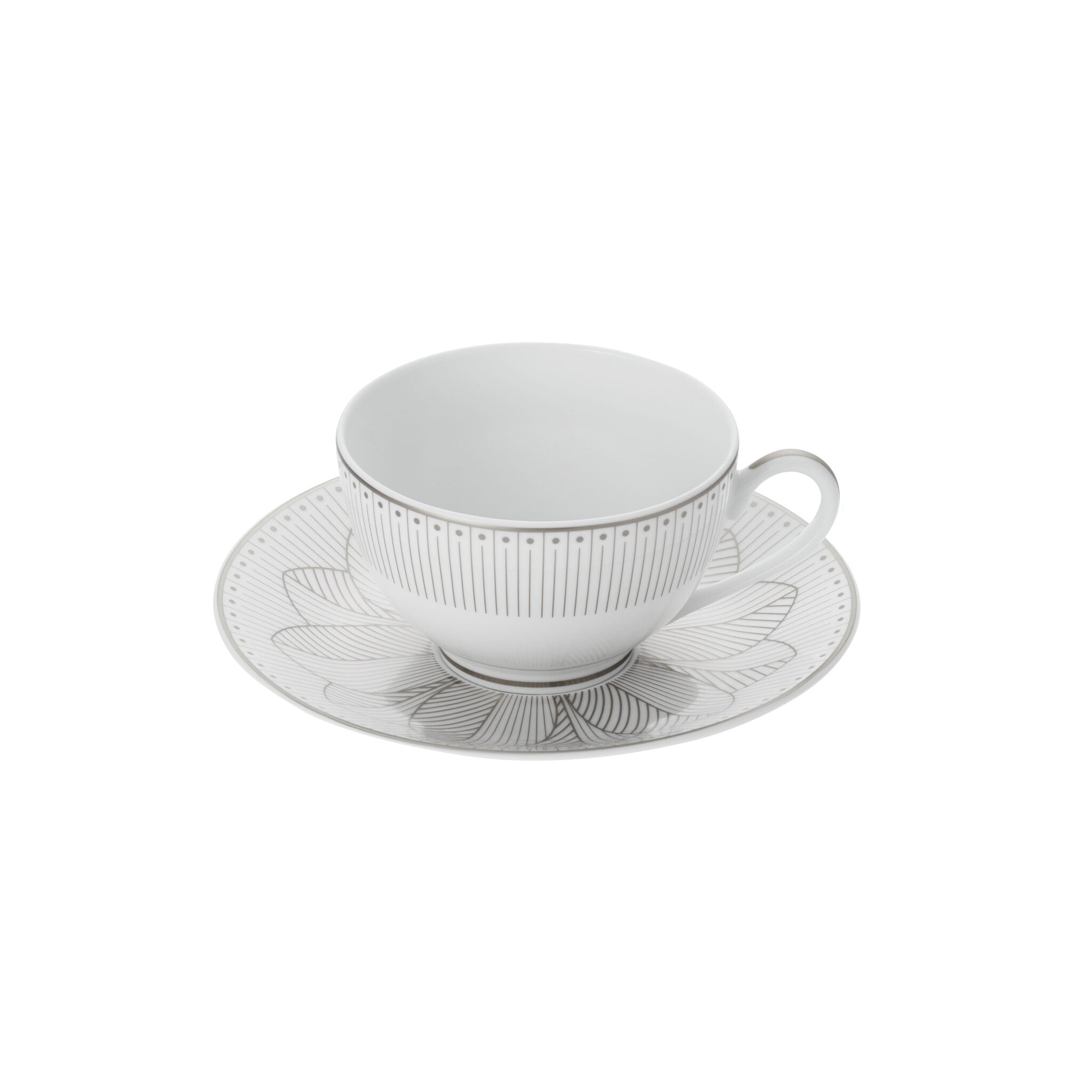 Christofle Malmaison Set of 2 Porcelain Tea Cup and Saucers Platinum Finish โ additional view
