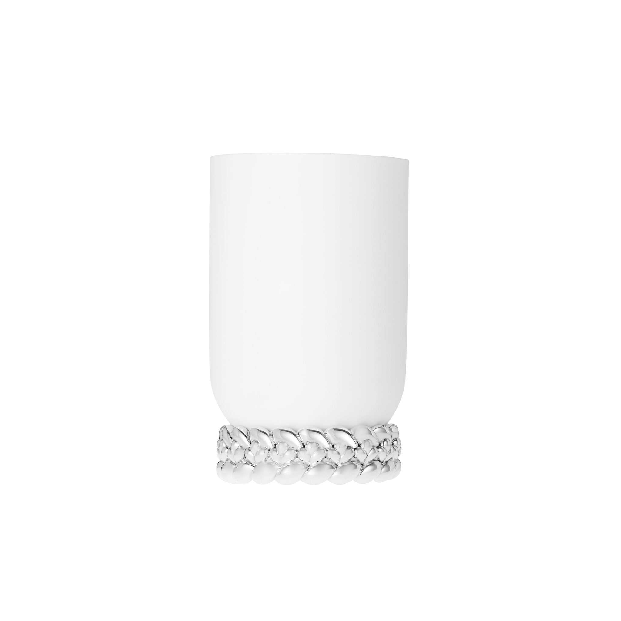 Christofle Babylone Small Porcelain Vase in sterling silver on a white background