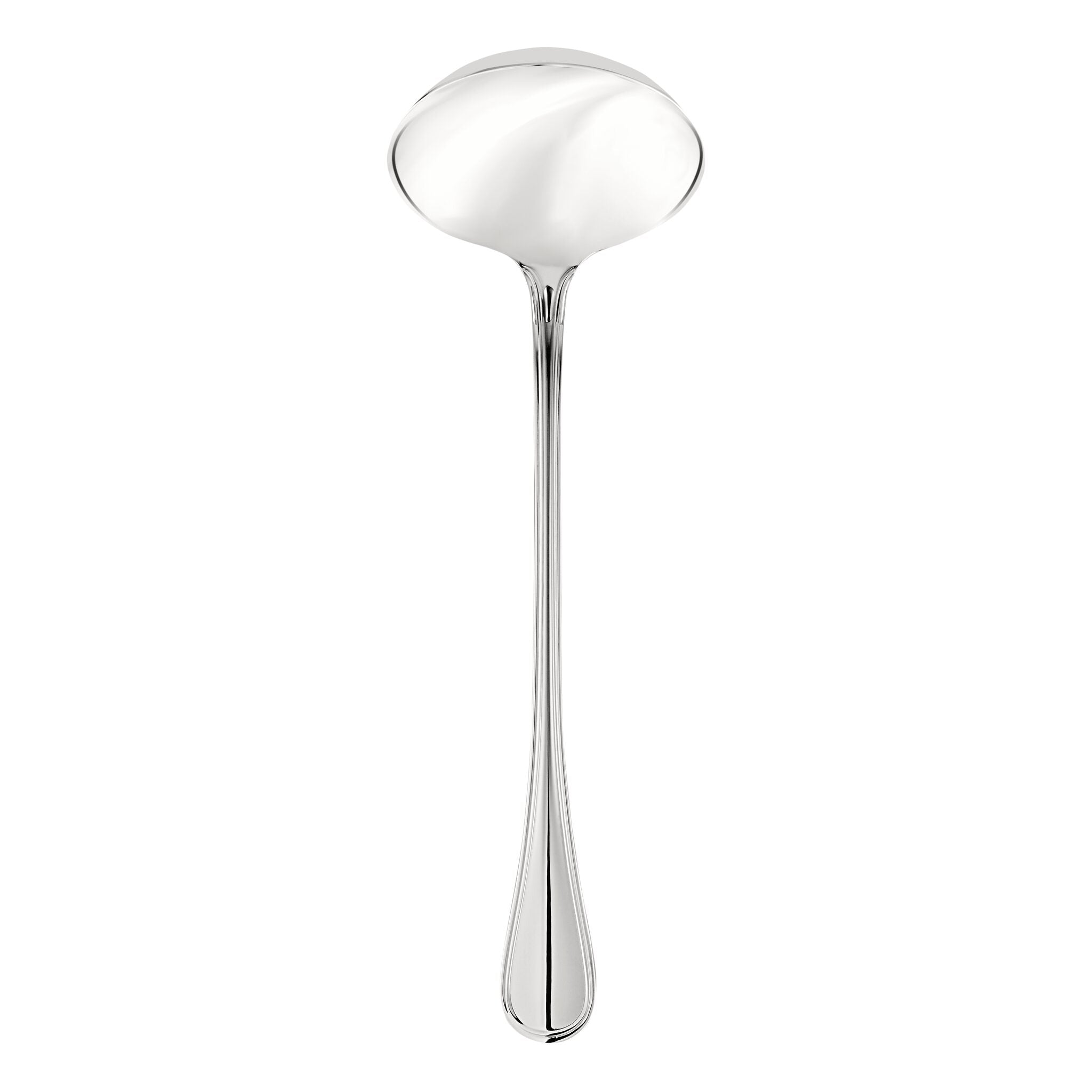 Christofle Albi Stainless Steel Soup Ladle in stainless steel on a white background