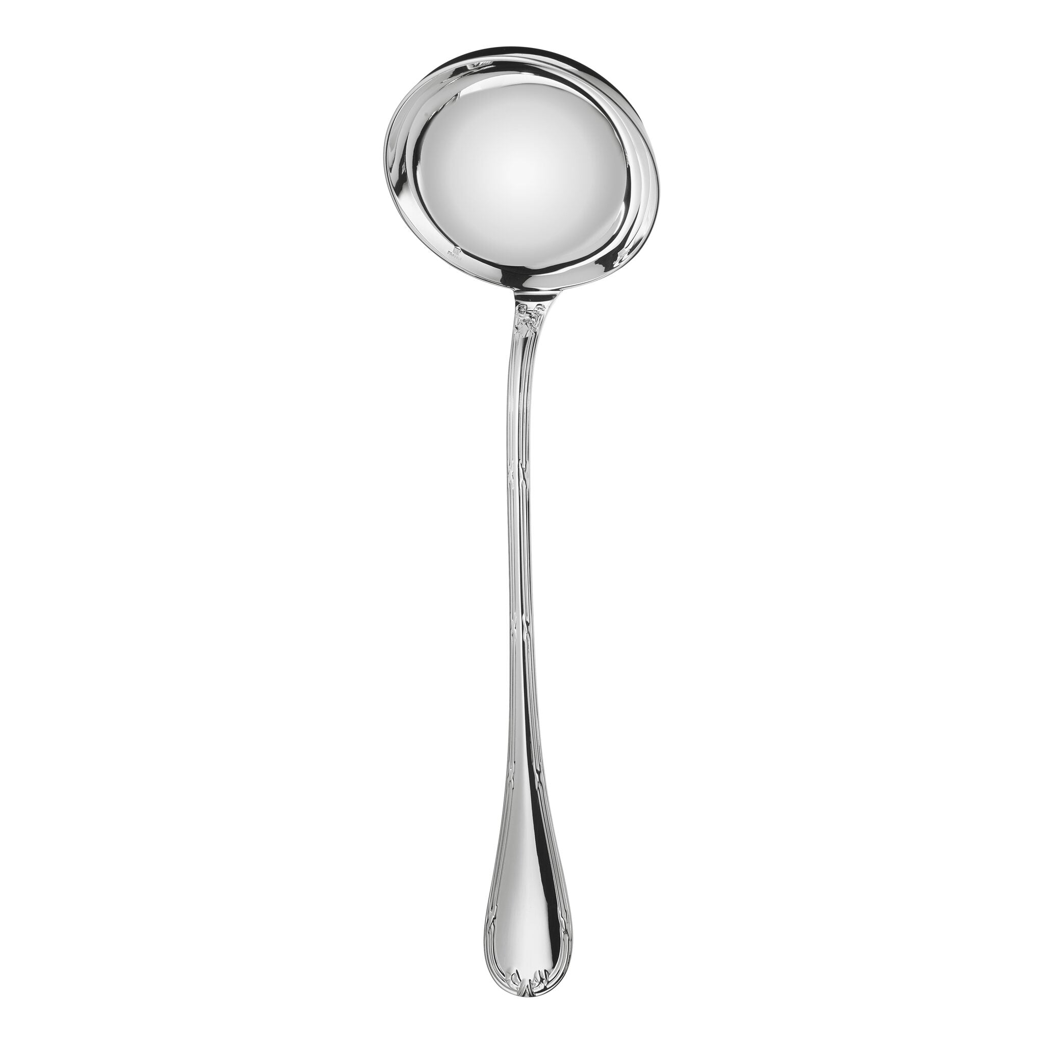 Christofle Rubans Silver-Plated Soup Ladle in silver-plate on a white background