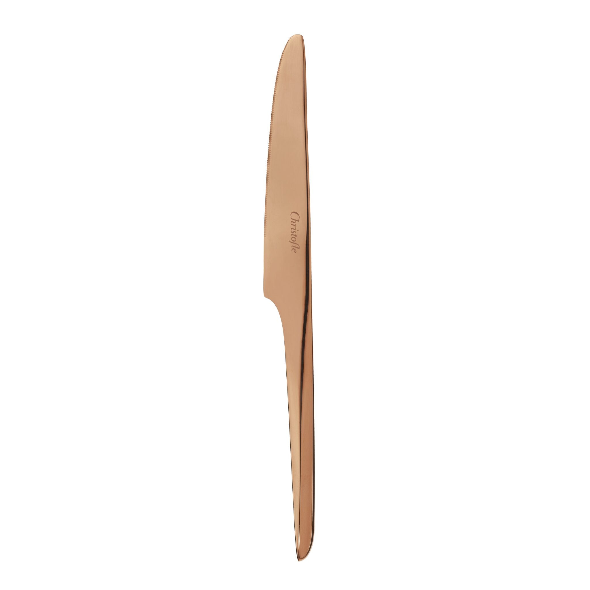 Christofle L'Ame de Christofle Stainless Steel Serrated Table Knife - Copper Colour in stainless steel on a white background