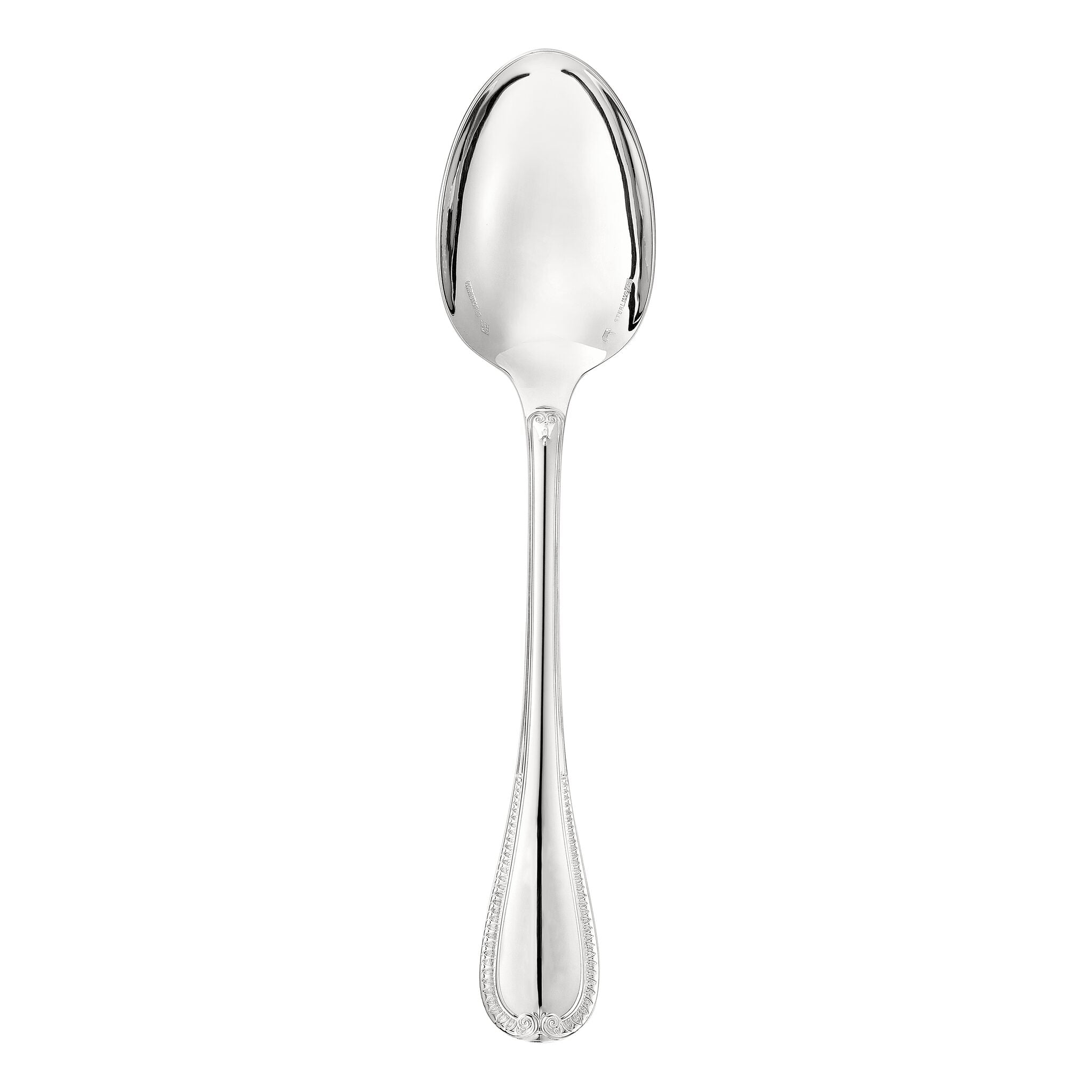 Christofle Malmaison Sterling Silver Standard Spoon in sterling silver on a white background