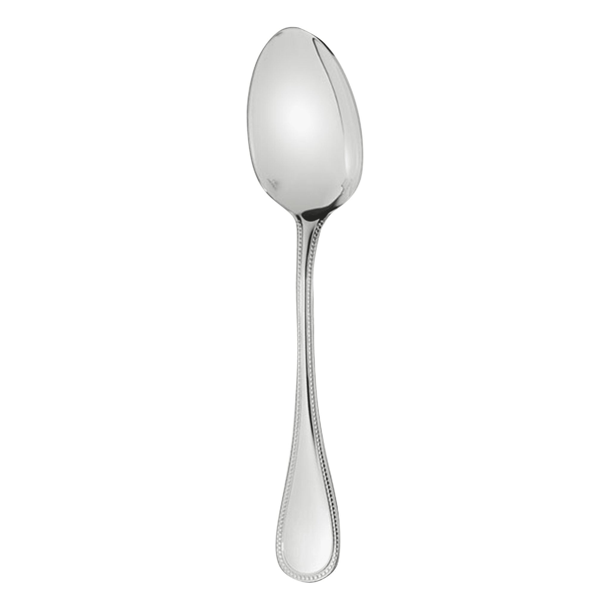 Christofle Perles Sterling Silver Standard Soup Spoon in sterling silver on a white background