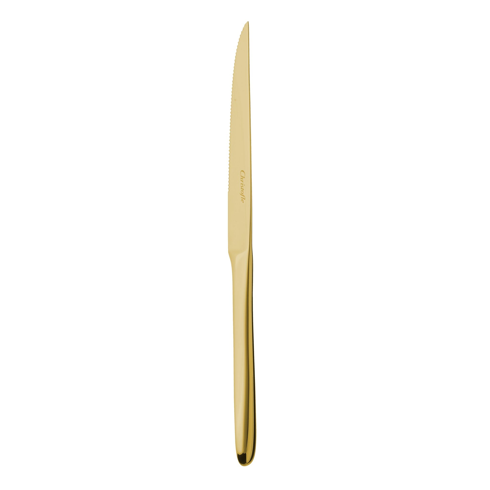 Christofle L'Ame de Christofle Gold Stainless Steel Steak Knife with Serrated Blade in stainless steel on a white background