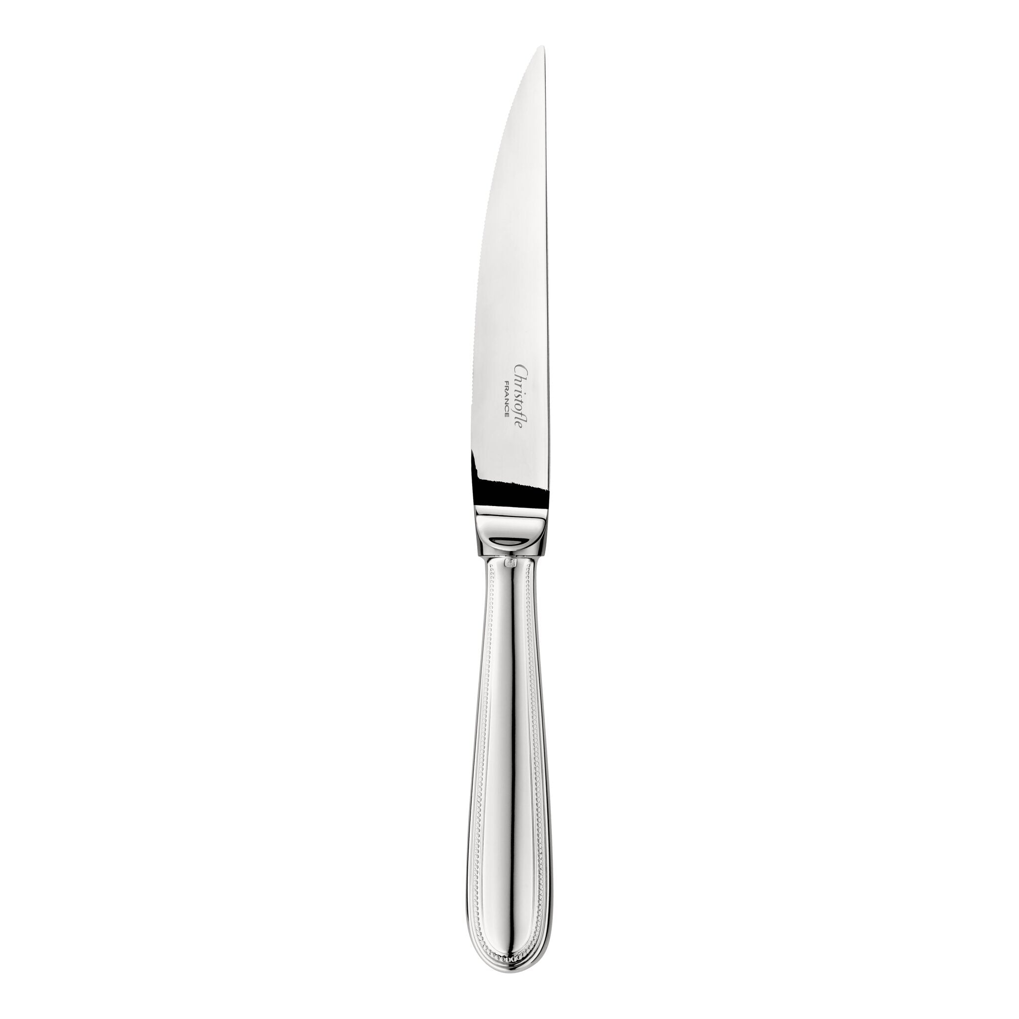 Christofle Perles Silver-Plated Steak Knife in silver-plate on a white background