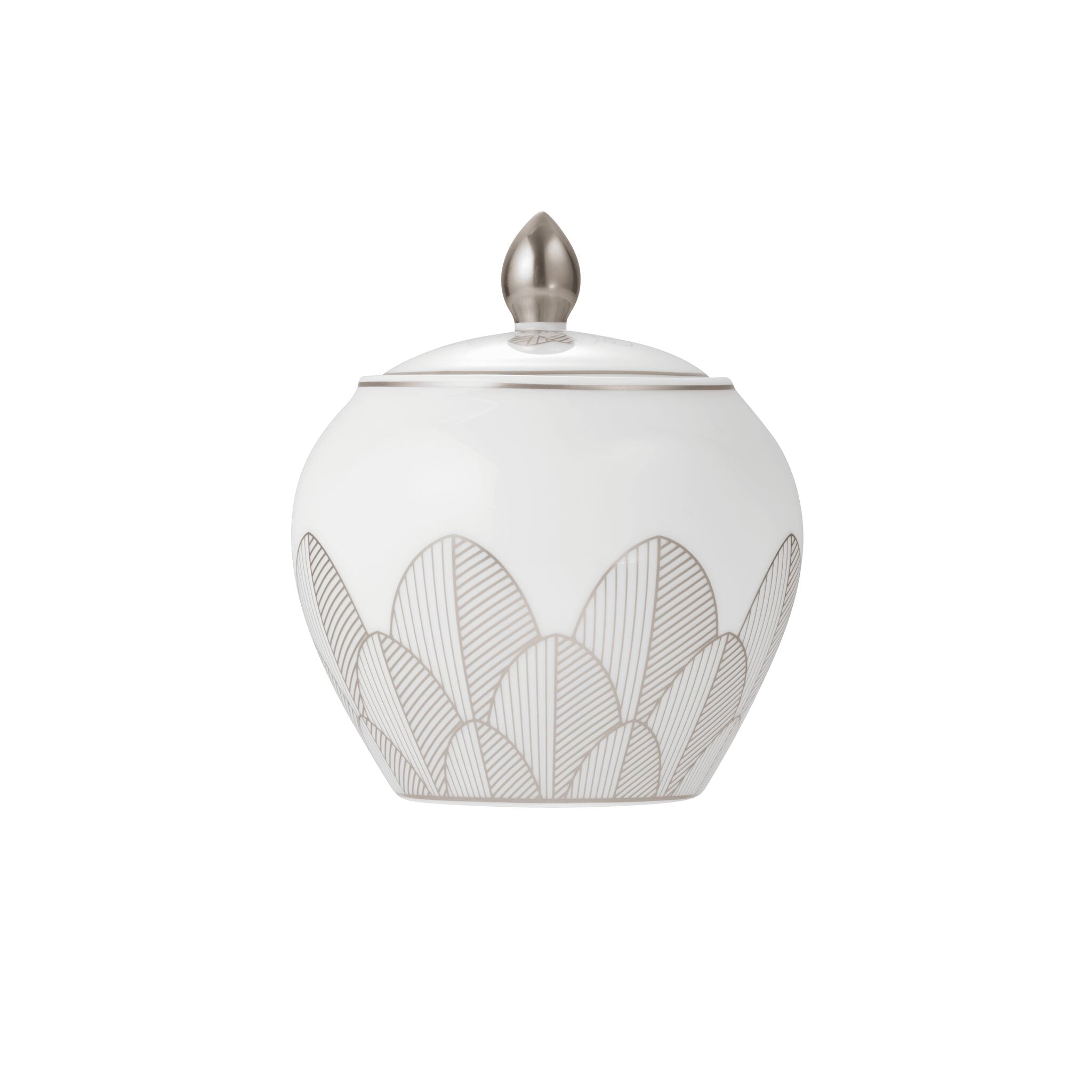 Christofle Malmaison Platinum Finish Porcelain Sugar Bowl in porcelain on a white background