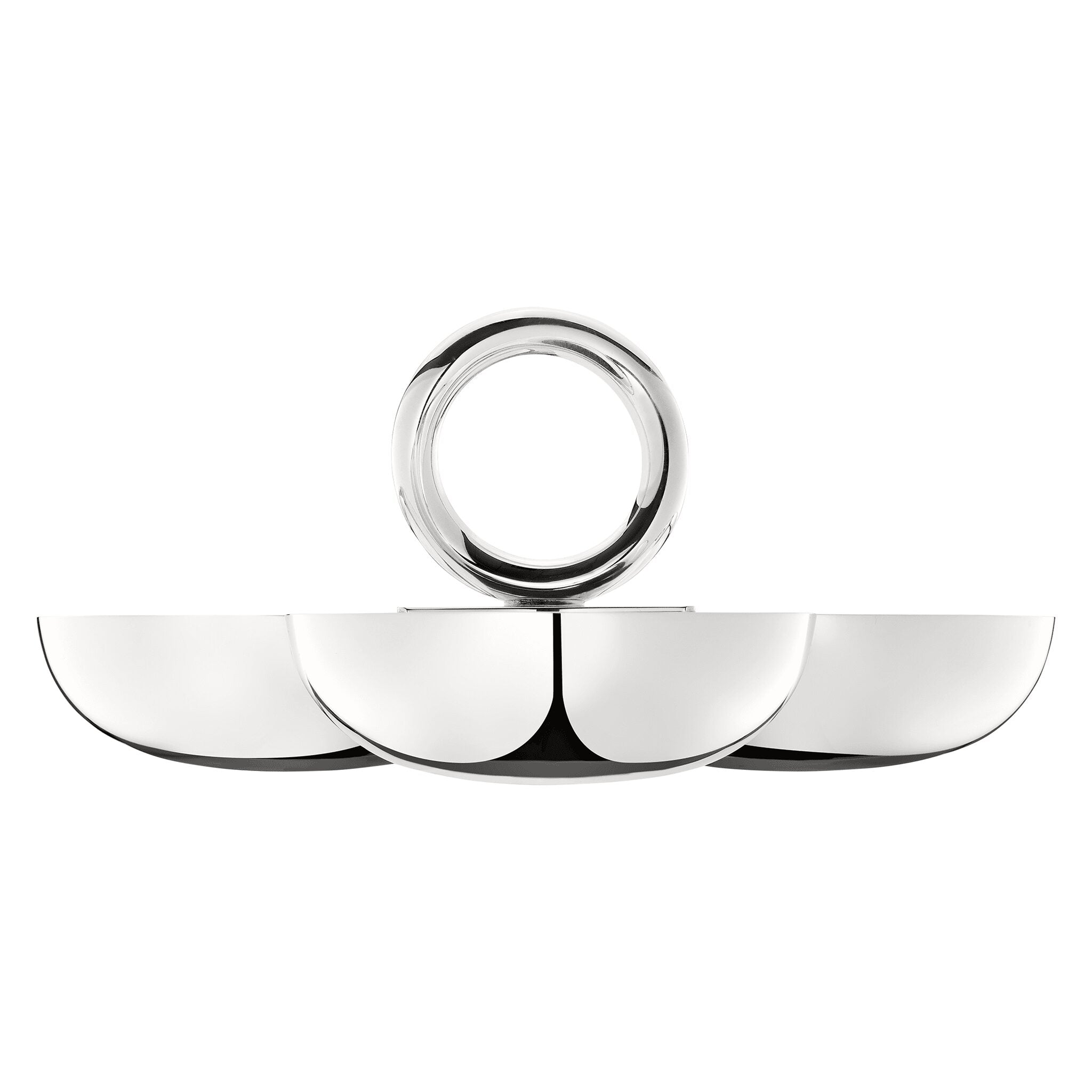 Christofle Vertigo Small Silver-Plated 3-Bowl Aperitif Serving Dish in silver-plate on a white background