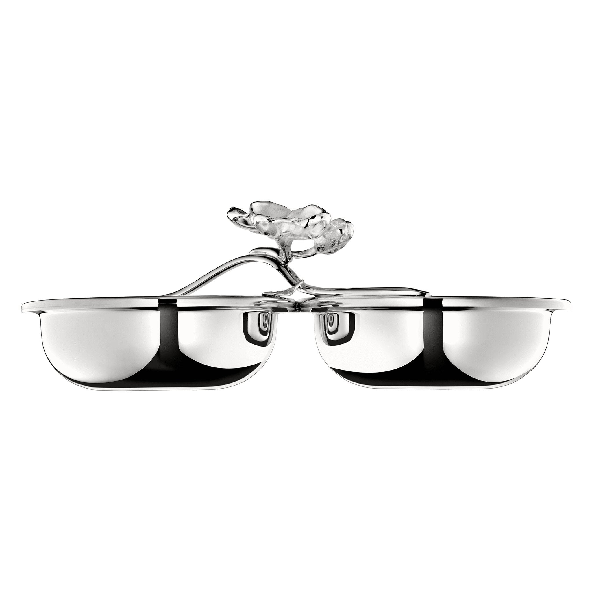 Christofle Anémone Silver-Plated Dual Bowl Serving Dish in silver-plate on a white background
