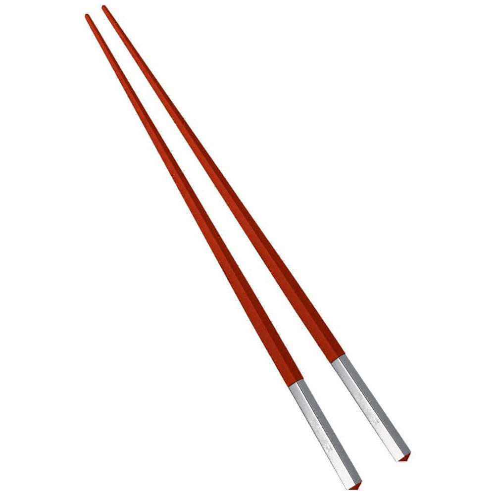 Christofle Uni pair of red Japanese chopsticks, resin and silver-plated