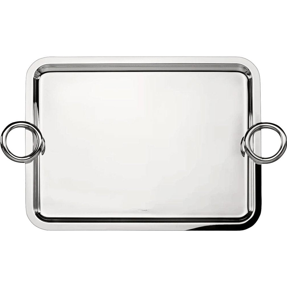 christofle virtigo large rectangular tray with circular handles on two sides