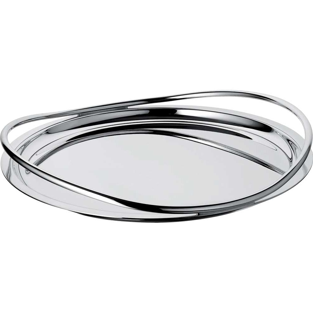 christofle vertigo silver-plated round serving tray with a ring over the rim