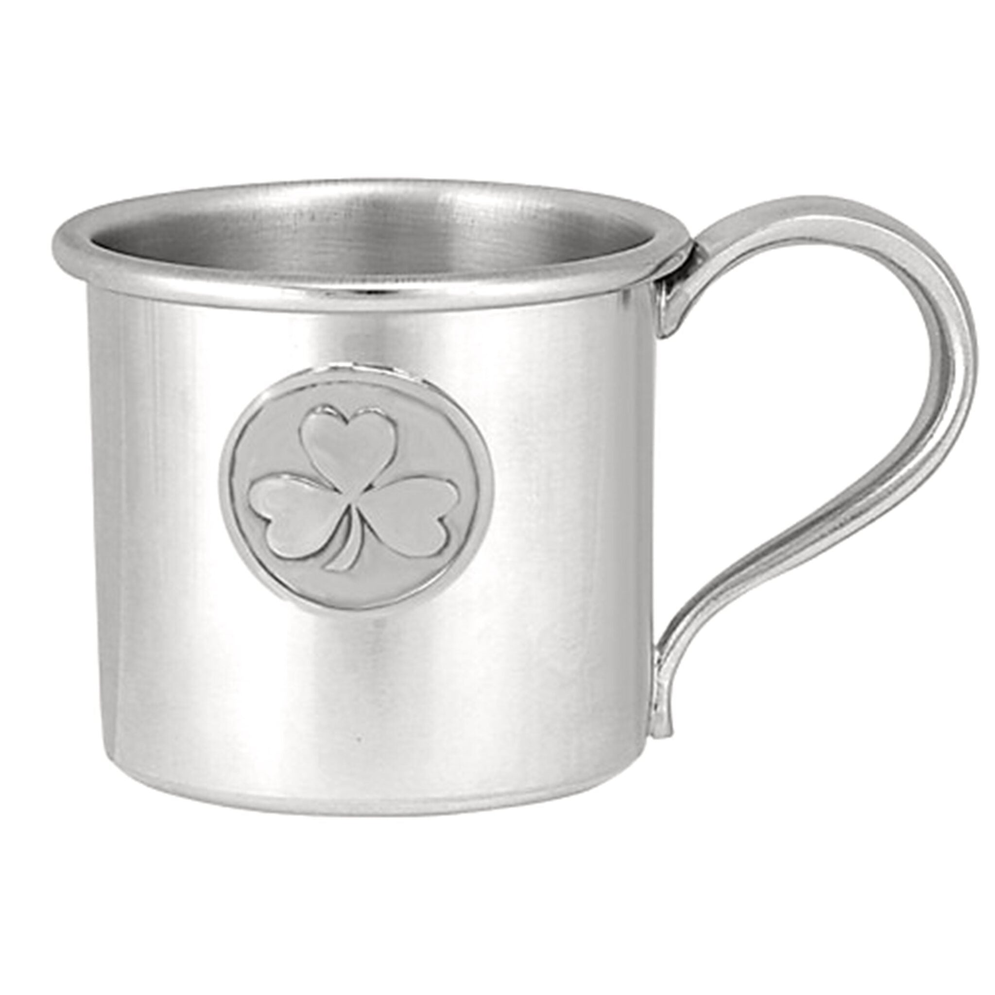 Cunill '3 Leaf Clover' Pewter Baby Cup, pewter baby cup, on a white background