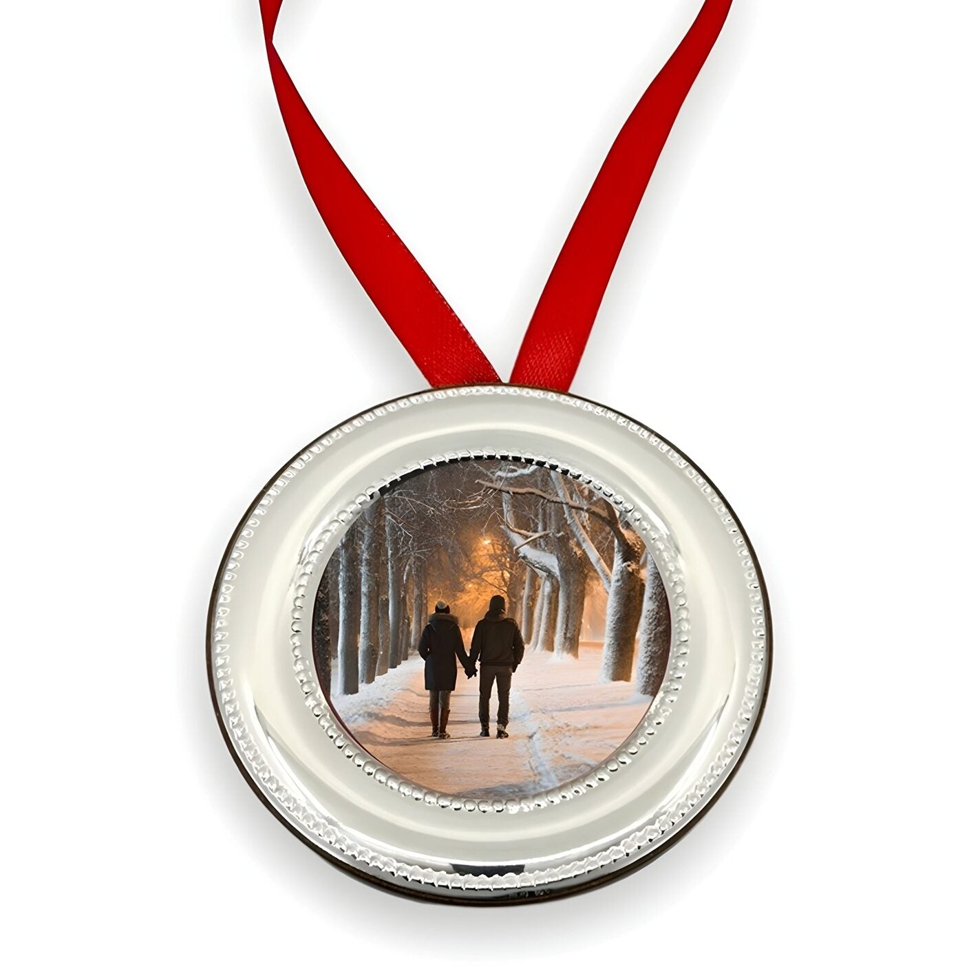 Cunill Beaded Sterling Silver 2.5" Round Photo Ornament Frame, sterling silver picture frame, on a white background