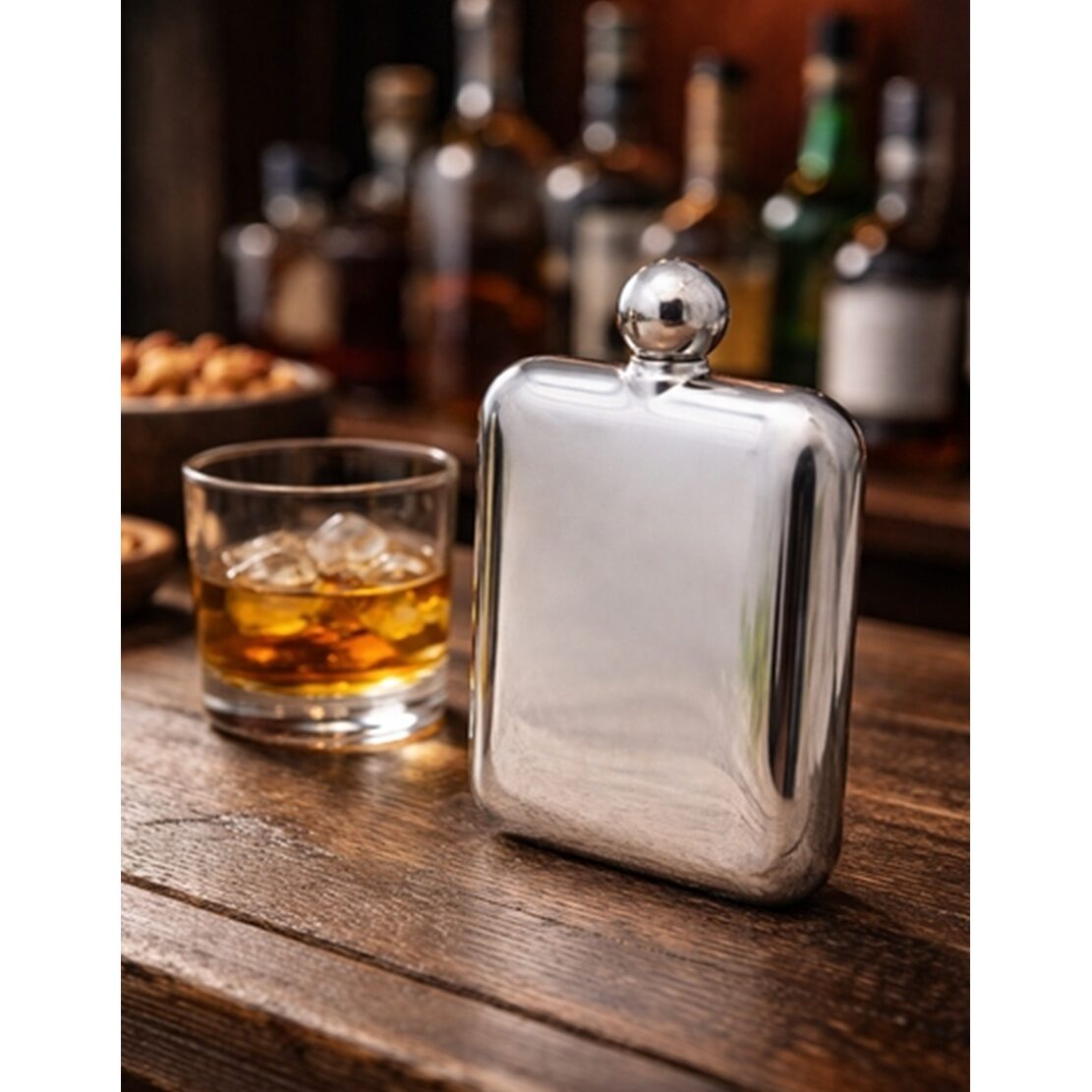 Cunill Contoured Stainless Steel Mirror Finish 6oz Flask w-Screw Cap — additional view