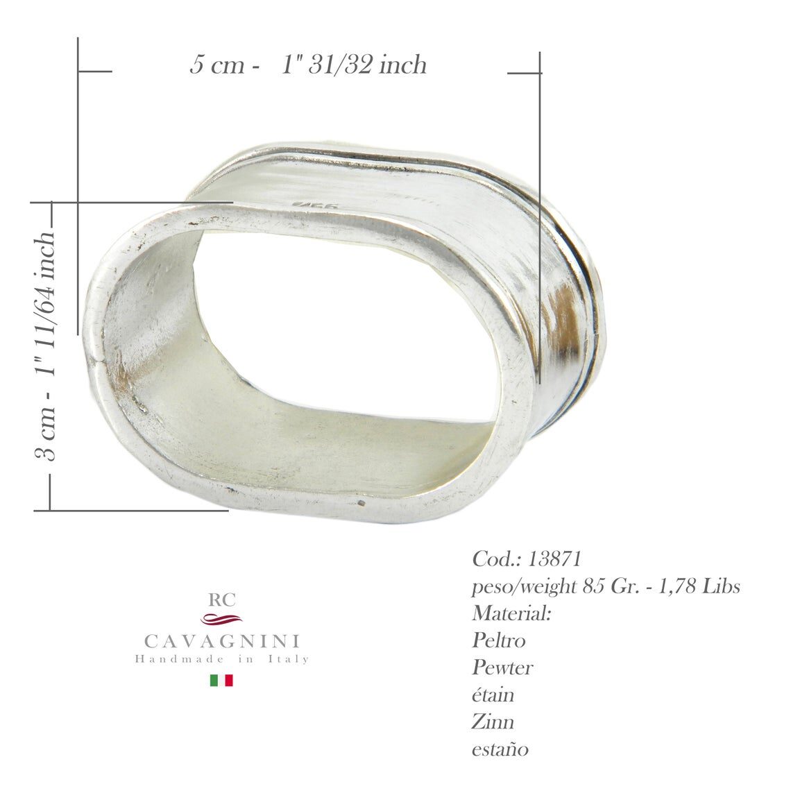 Cunill Oval Pewter Napkin Rings Set of 6 — additional view