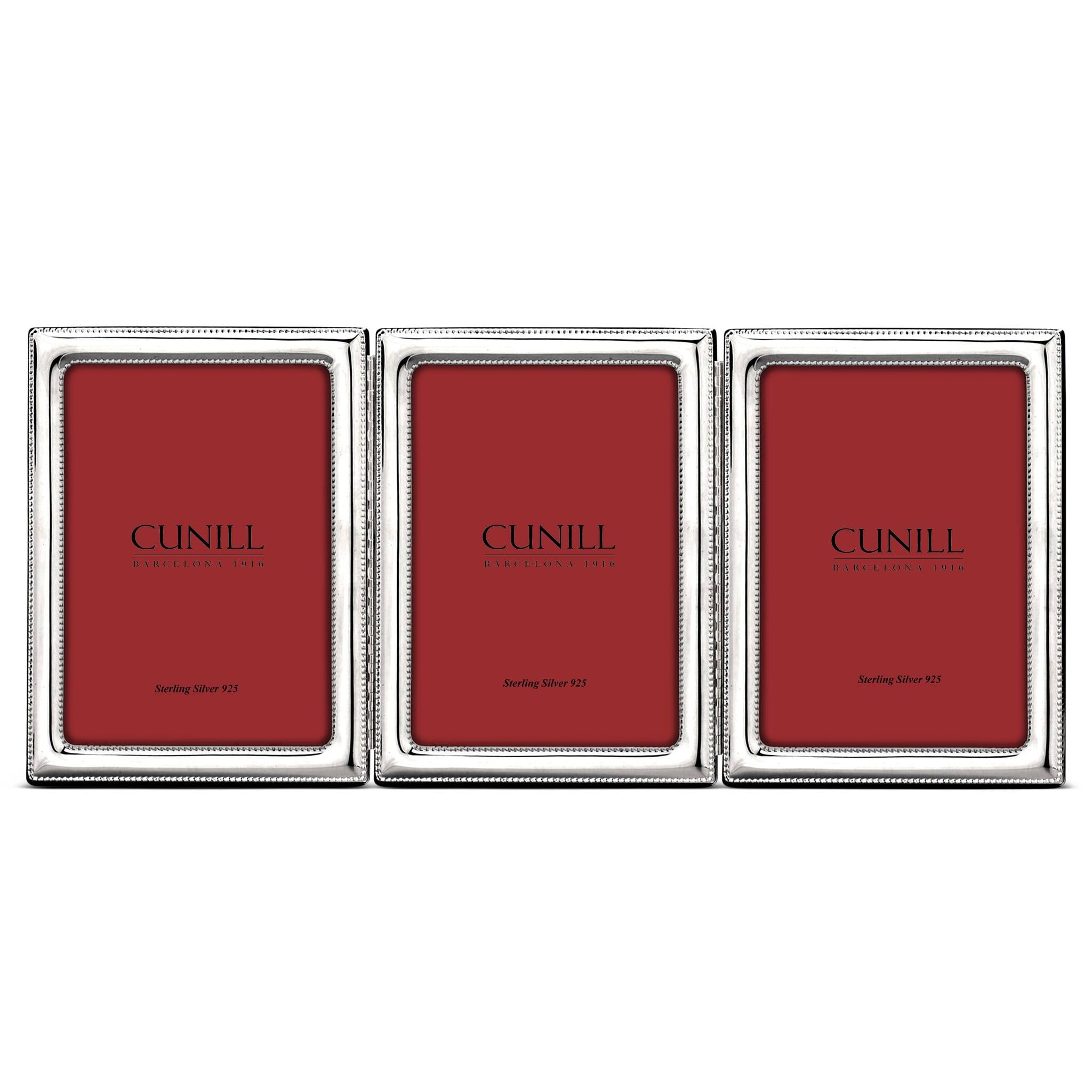 Cunill Pearls Non-Tarnish Sterling Silver Triple 5x7 Folding Frame, sterling silver picture frame, on a white background