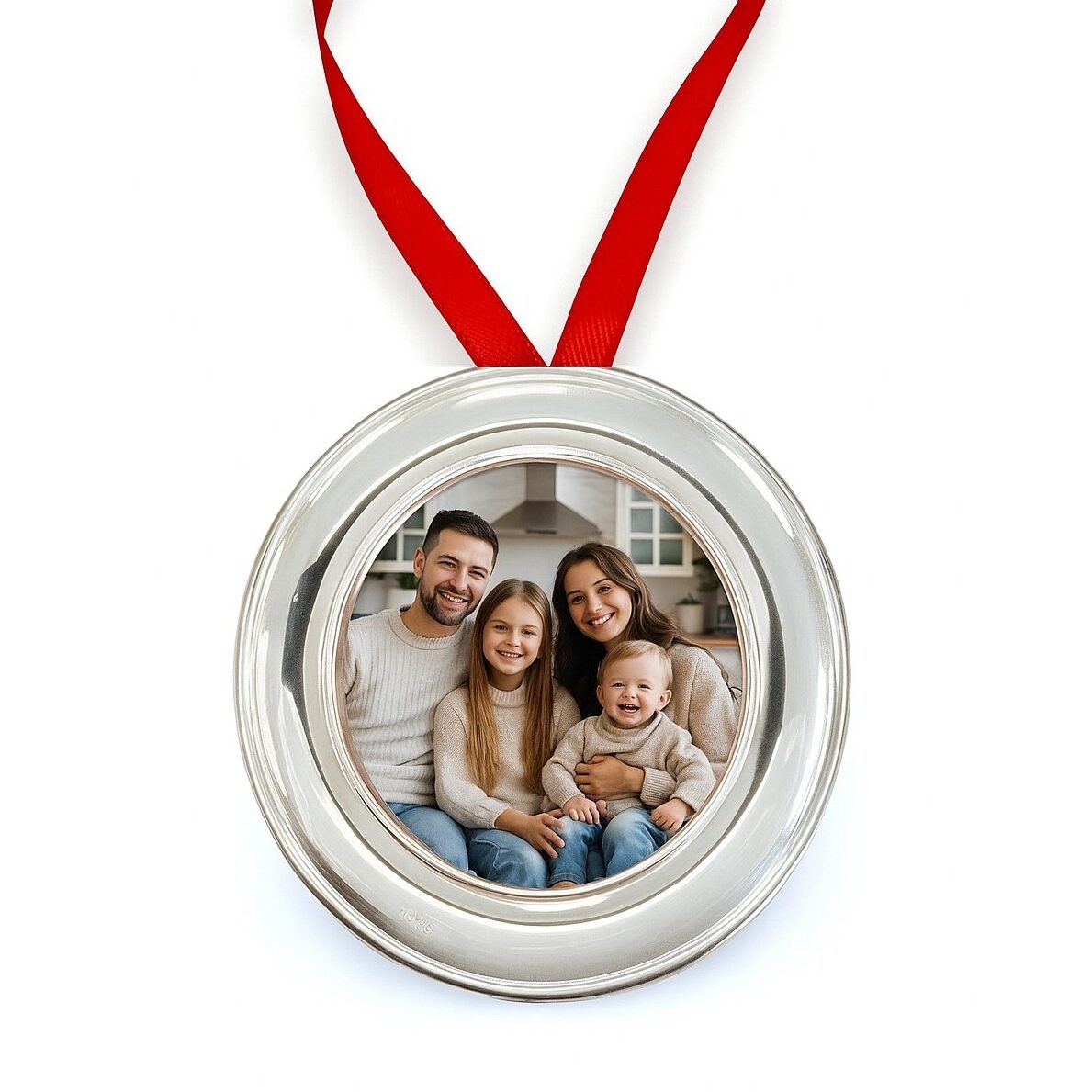 Cunill Plain Sterling Silver 2.5" Round Photo Ornament Frame, sterling silver picture frame, on a white background