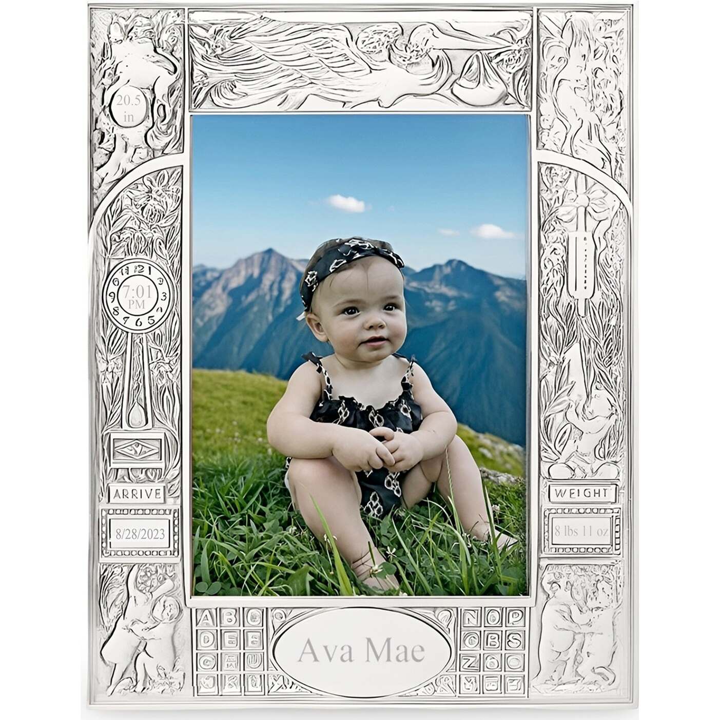Cunill Stork Sterling Silver 3x5 Birth Record Picture Frame β additional view