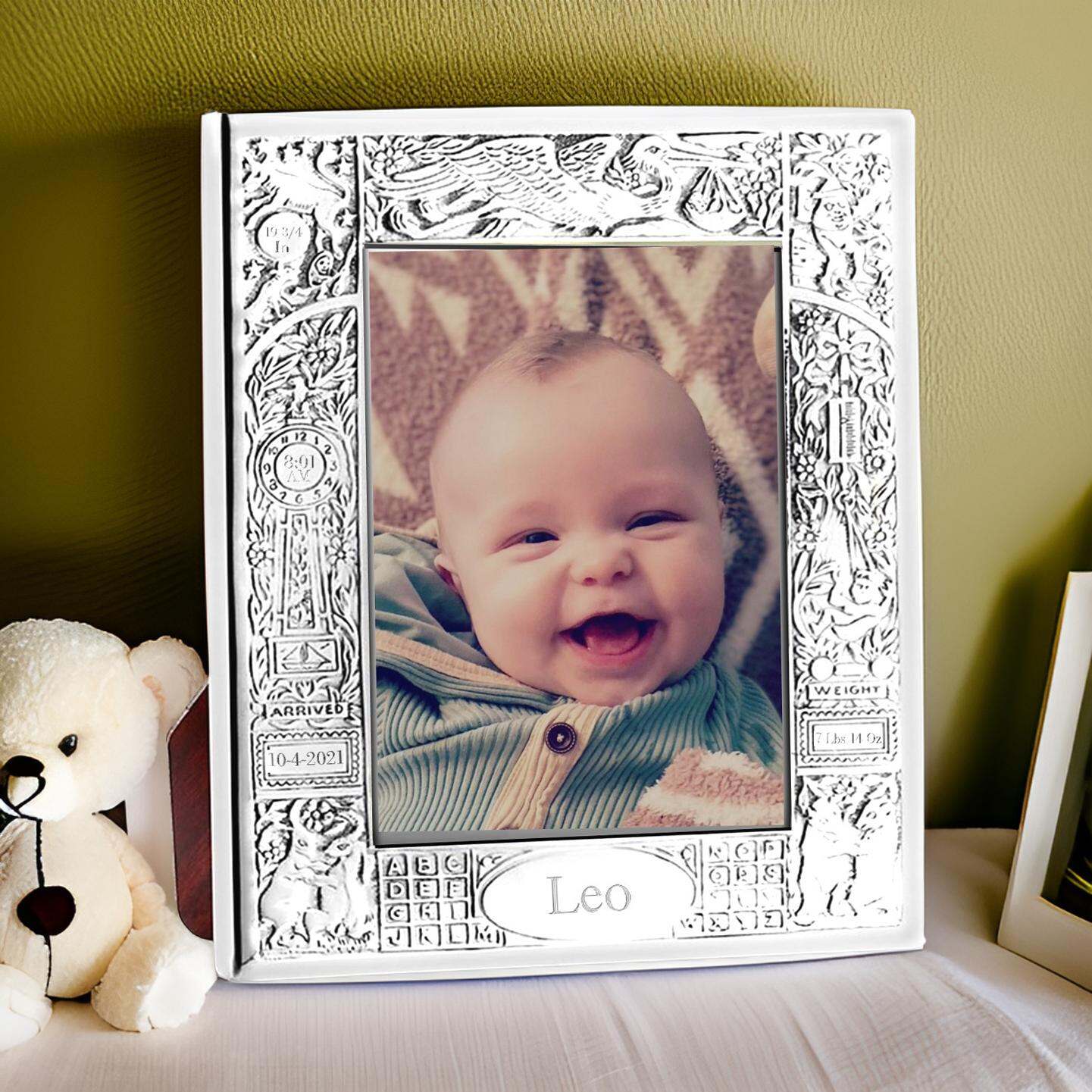 Cunill Stork Sterling Silver Overlay 3x5 Birth Record Frame β additional view