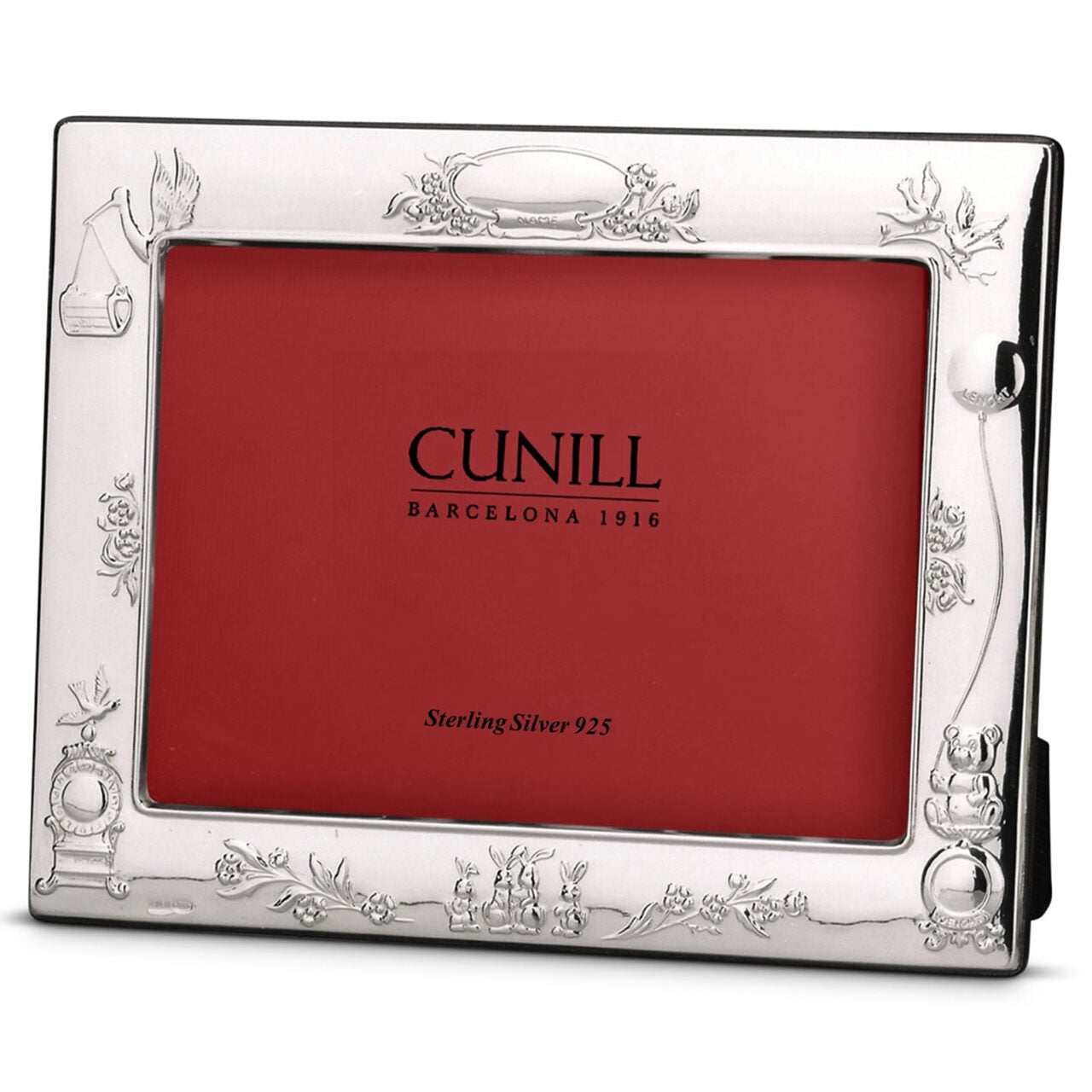 Cunill Teddy & Stork Sterling Silver 4x6 Birth Record Picture Frame β additional view