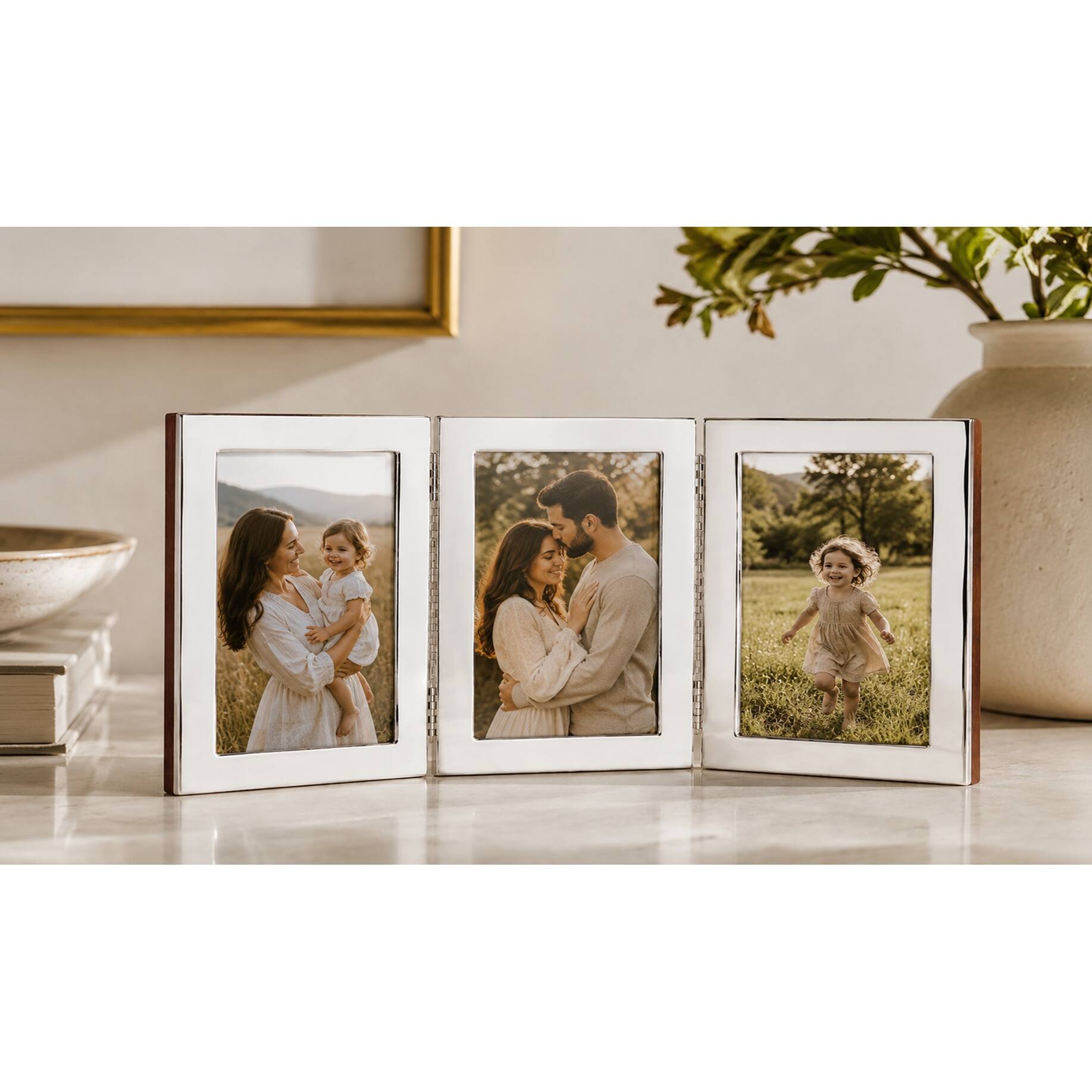 Cunill Tiffany Plain Non-Tarnish Sterling Silver Triple 5x7 Folding Frame — additional view