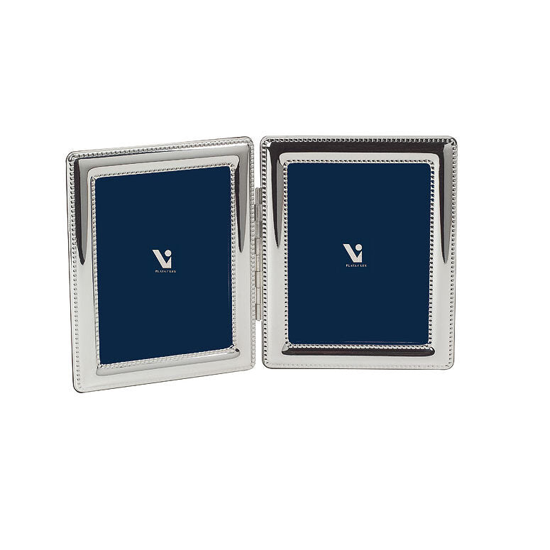 Cunill VINARD Silver Plated Beaded Double 2x3 Multi-Photo Frame, silver plated picture frame, on a white background