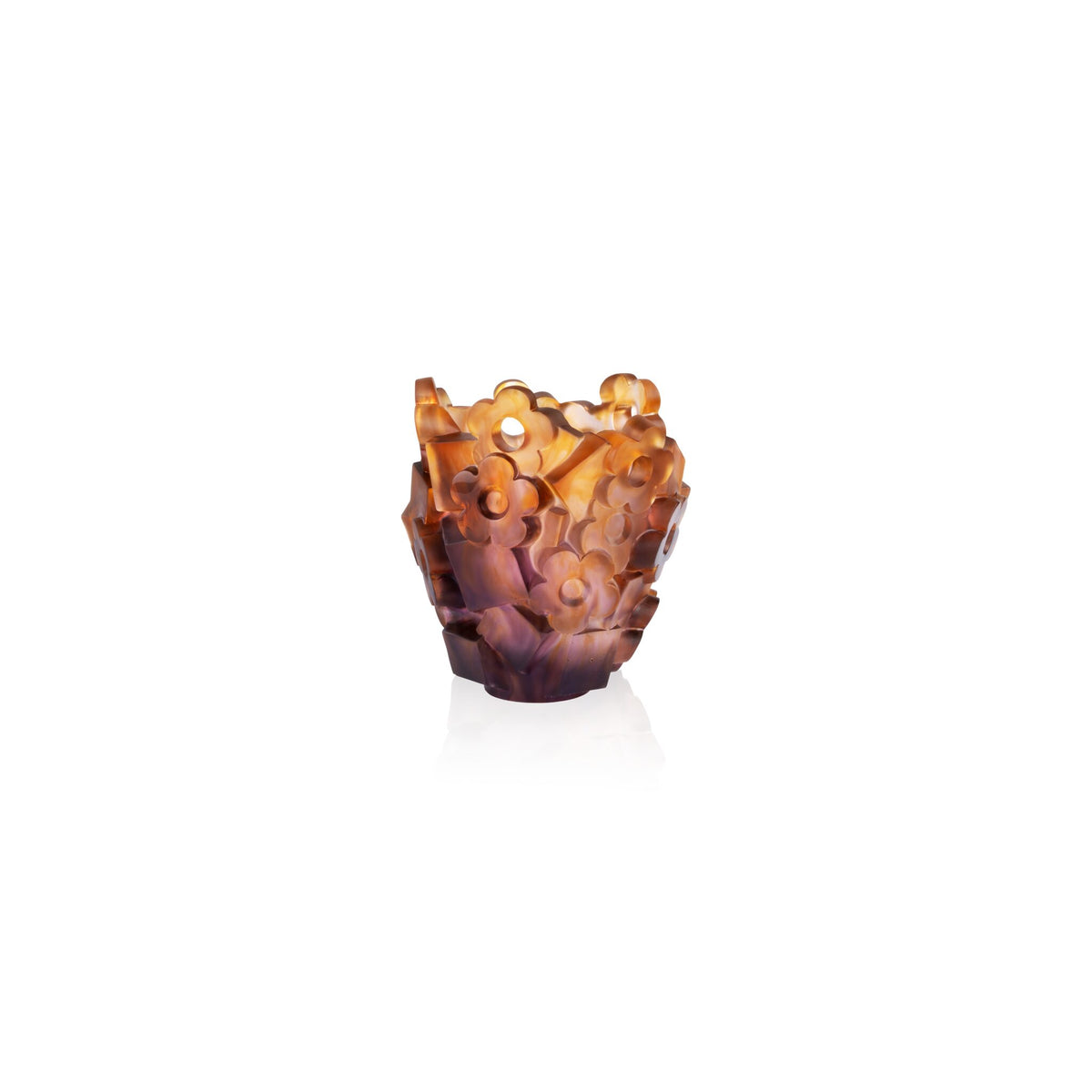 Daum Blooming Rock Small Vase by Hubert Le Gall 225ex, handcrafted Daum crystal, front view