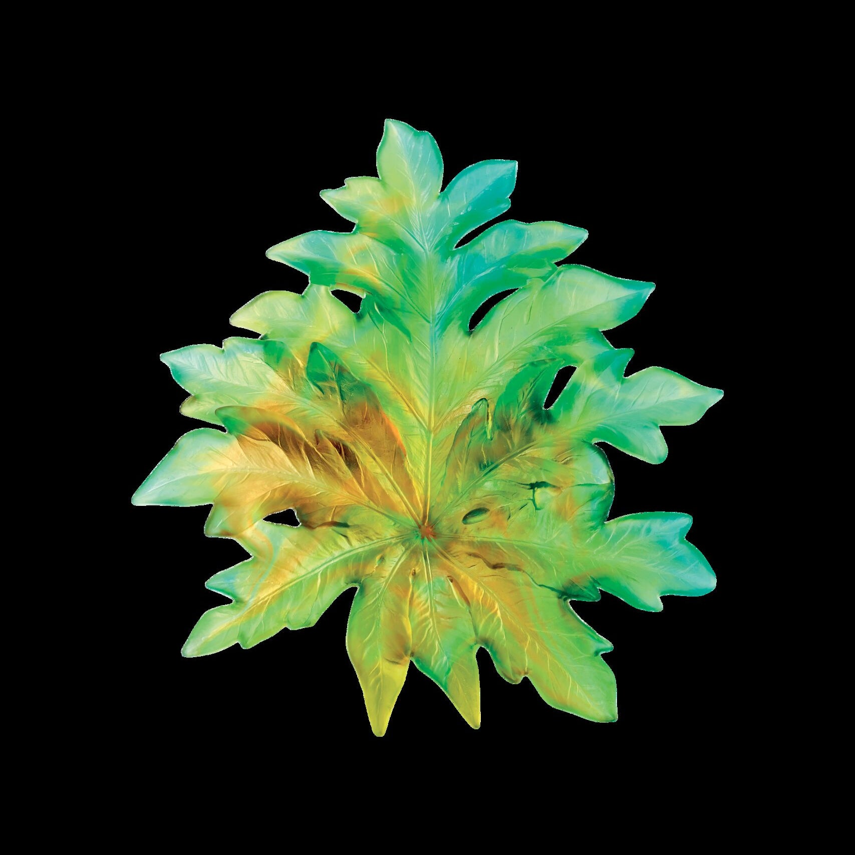 Daum Bornéo Small Wall Leaf Fixing By Emilio Robba Wall Sculpture — long Green