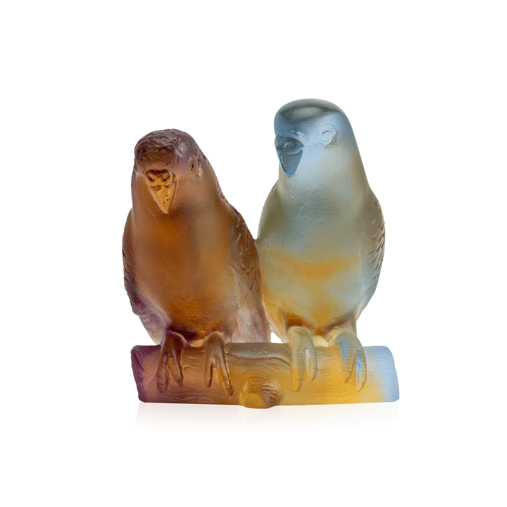 Daum Budgerigars Couple Sculpture — Amber
