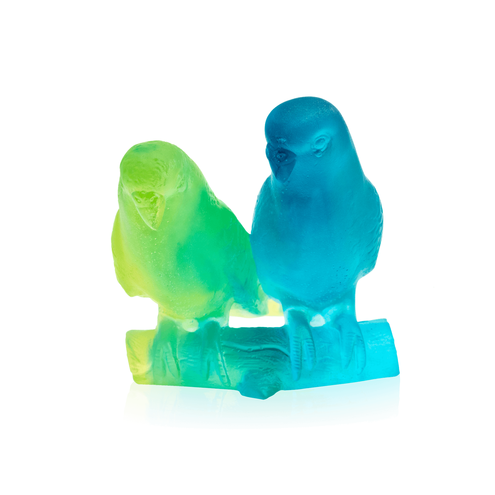 Daum Budgerigars Couple Sculpture — Blue