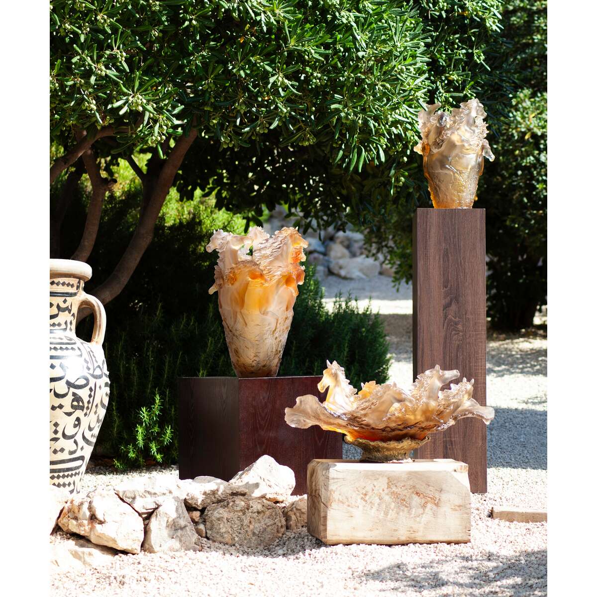 Daum Cavalcade Centerpiece Glazed Brown 125ex Sculpture, lifestyle view