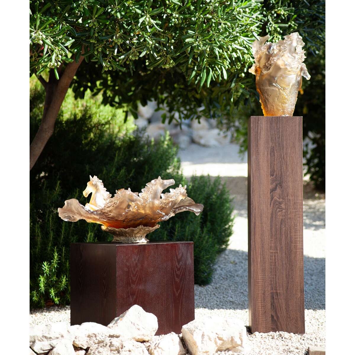 Daum Cavalcade Centerpiece Glazed Brown 125ex Sculpture, lifestyle view