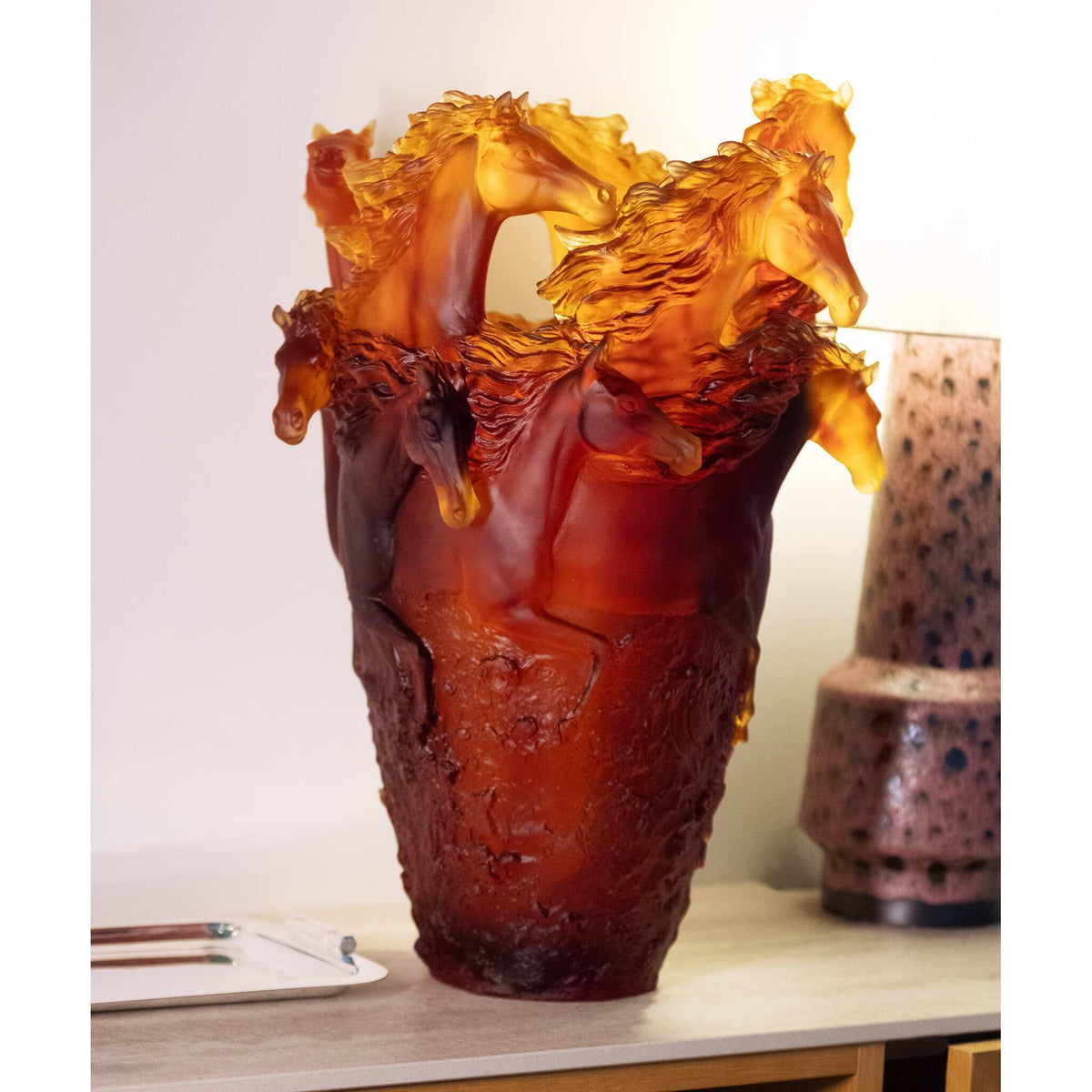 Daum Cavalcade Magnum Vase – Amber 175ex, alternate view
