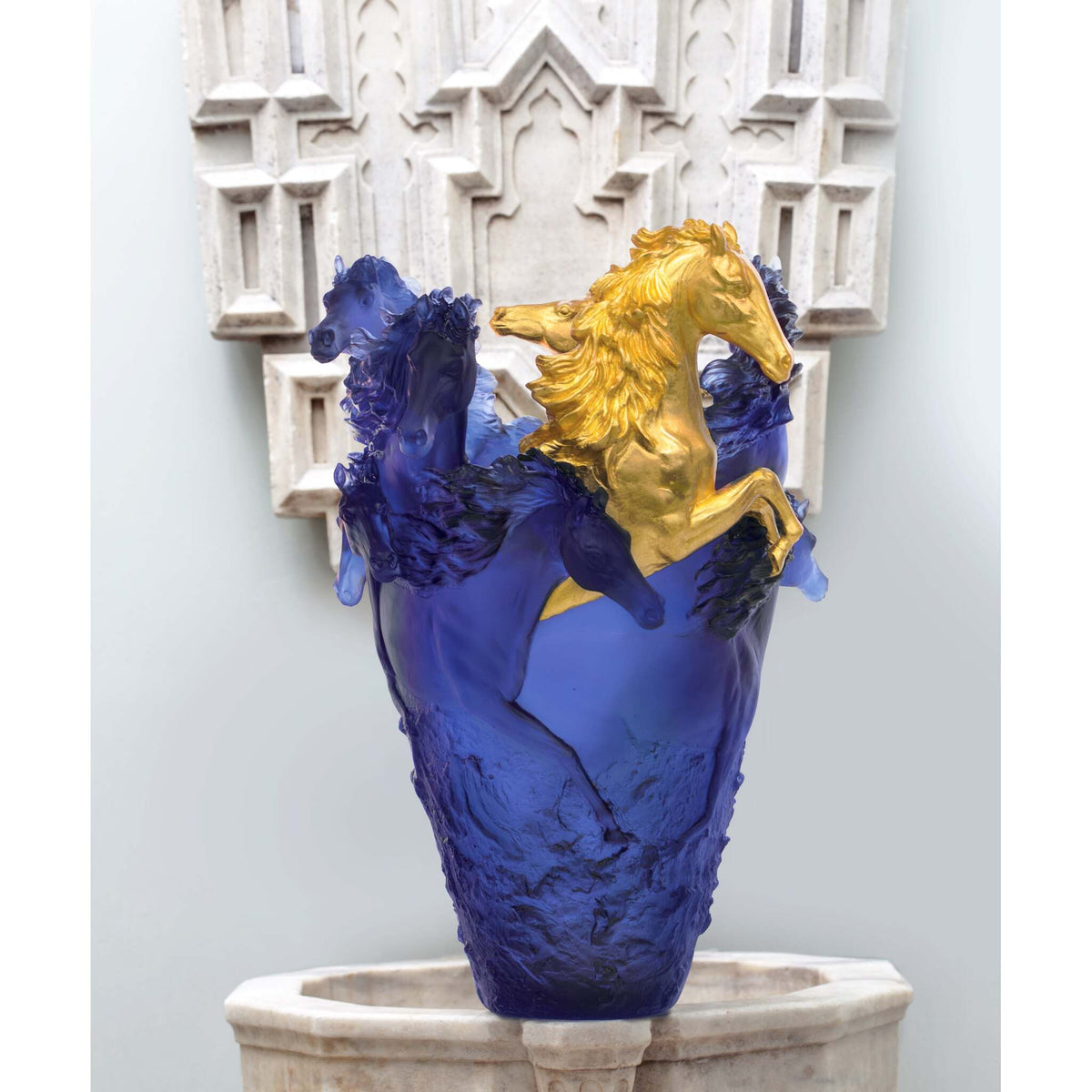 Daum Cavalcade Magnum Vase – Blue gold finish 25ex, alternate view