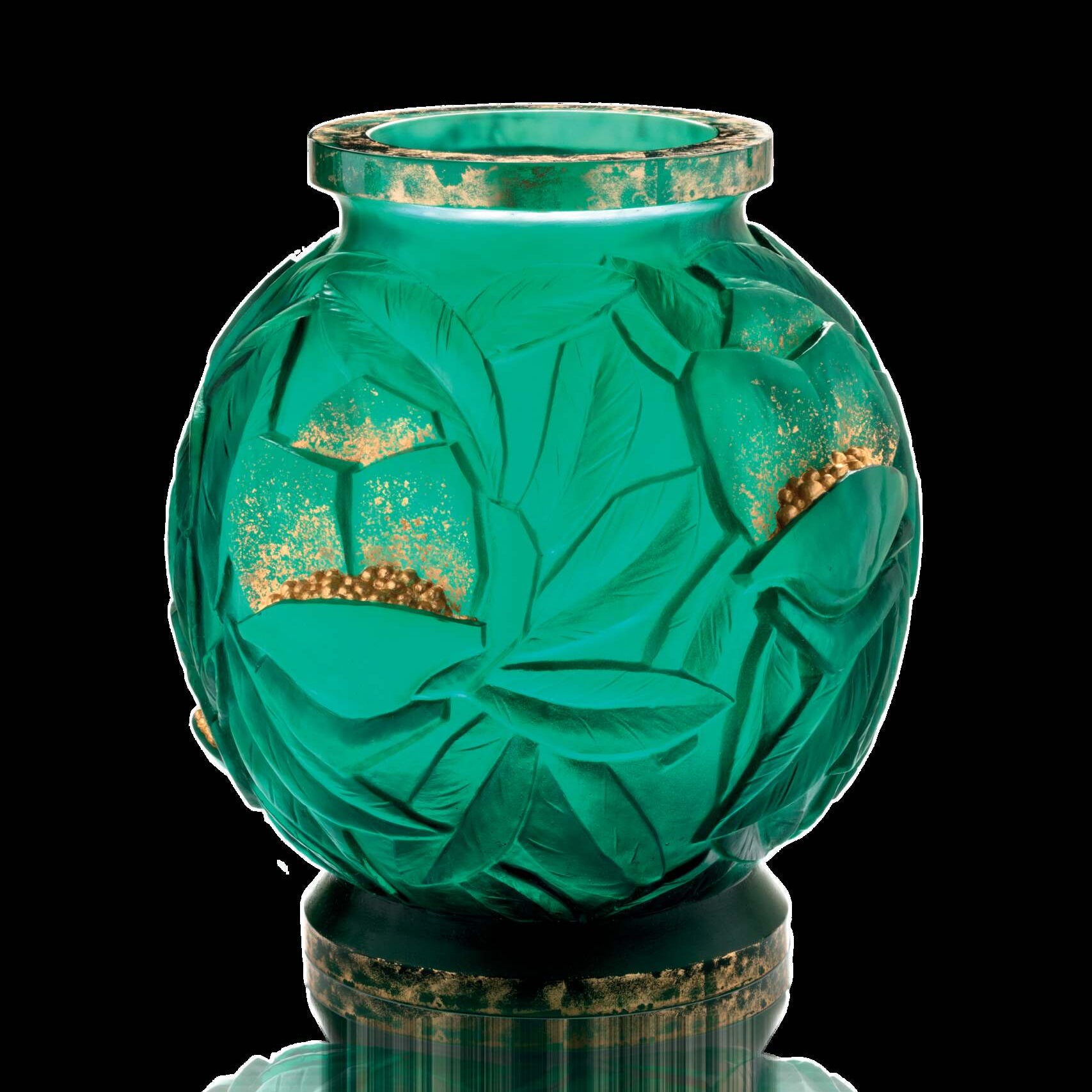 Daum Empreinte Large Vase Green, Gold Finish 75ex