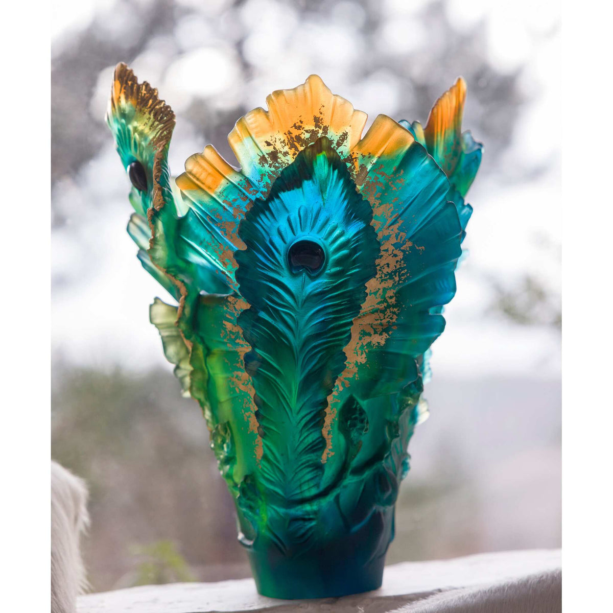 Daum Fleur De Paon Large Vase – Gilden with gold leaf 125ex, alternate view