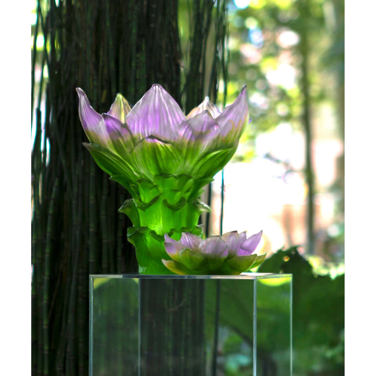 Daum Jardin De Lotus Decorative Flower Sculpture – Purple green, alternate view