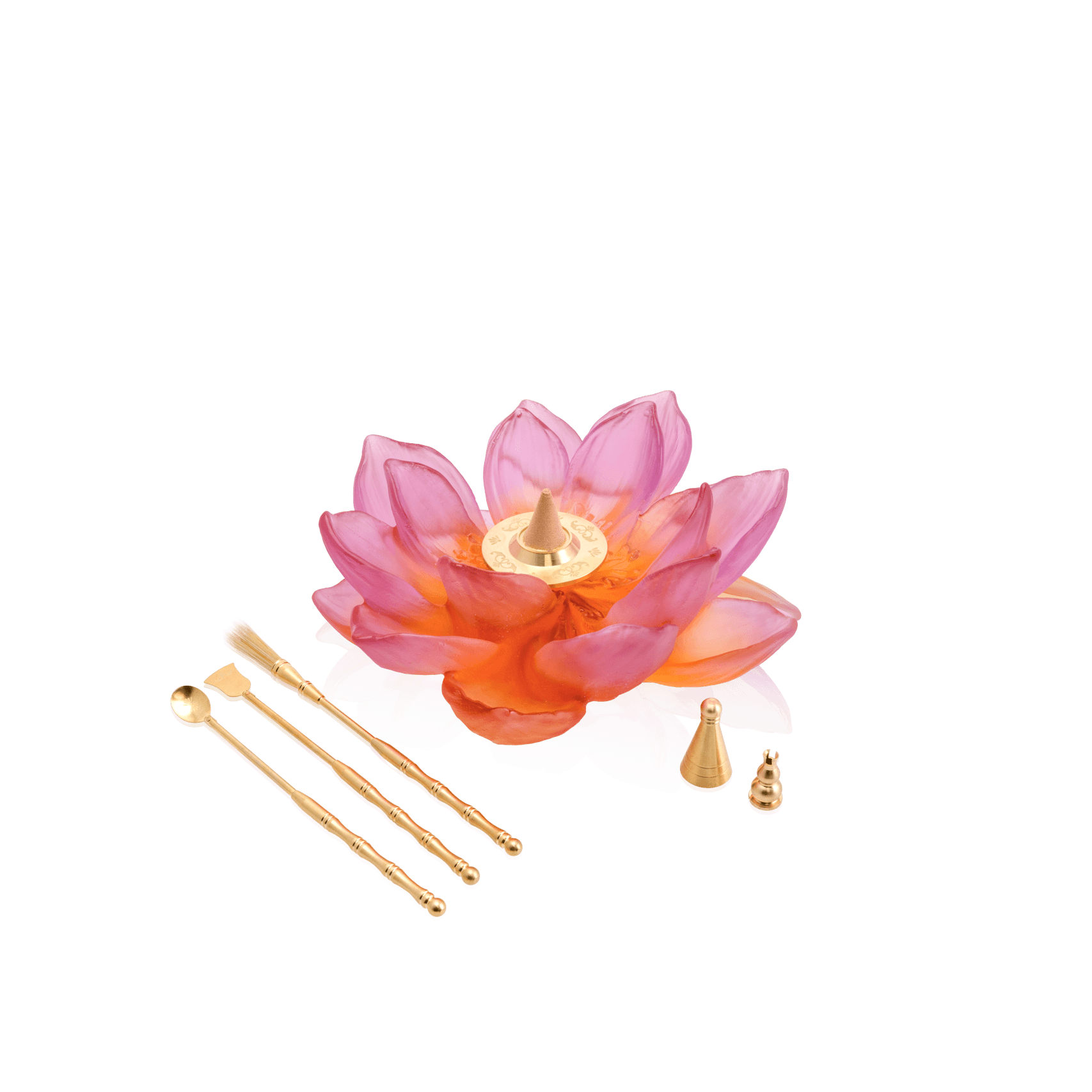 Daum Jardin De Lotus Incense Holder Candleholder — Amber pink