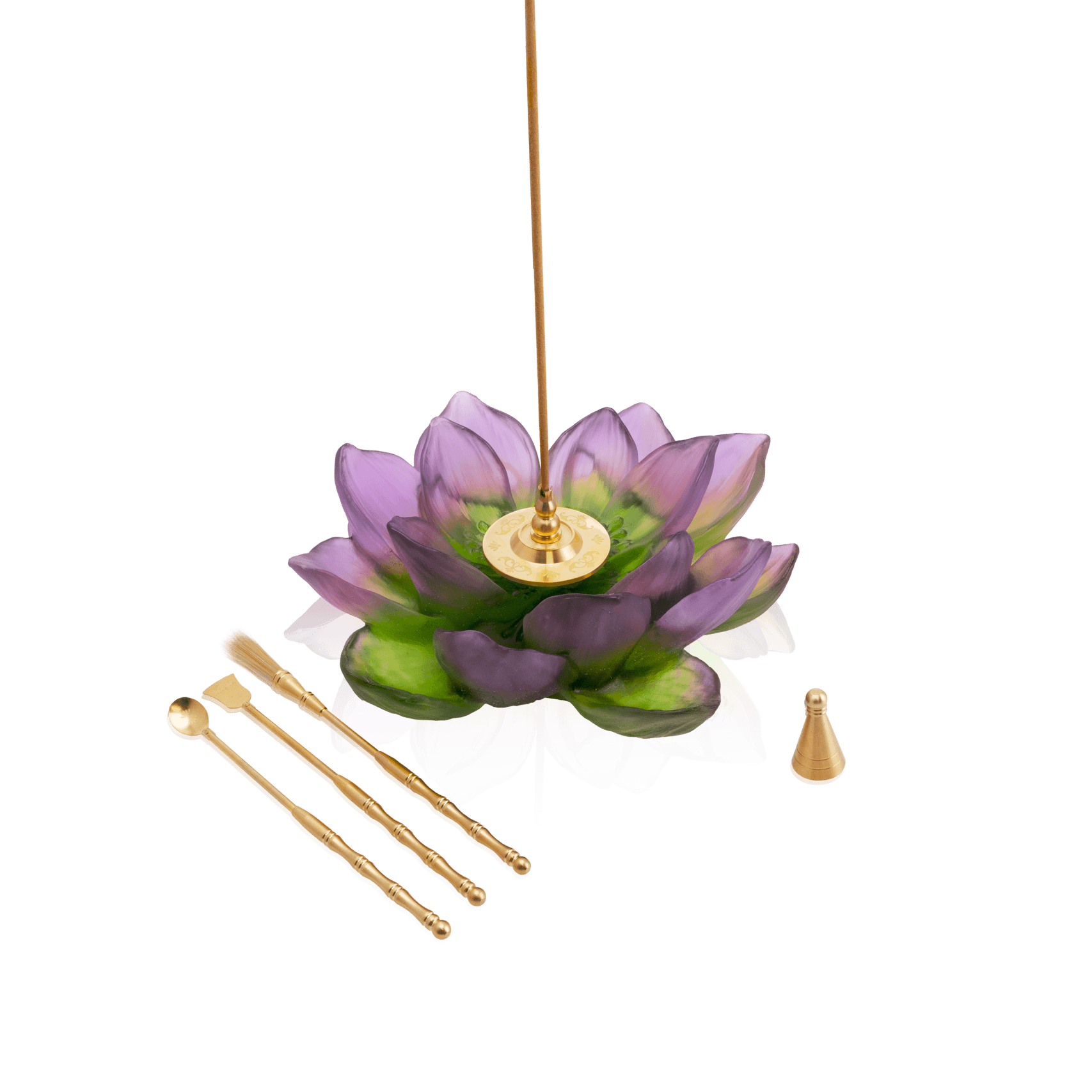 Daum Jardin De Lotus Incense Holder Candleholder — Purple green
