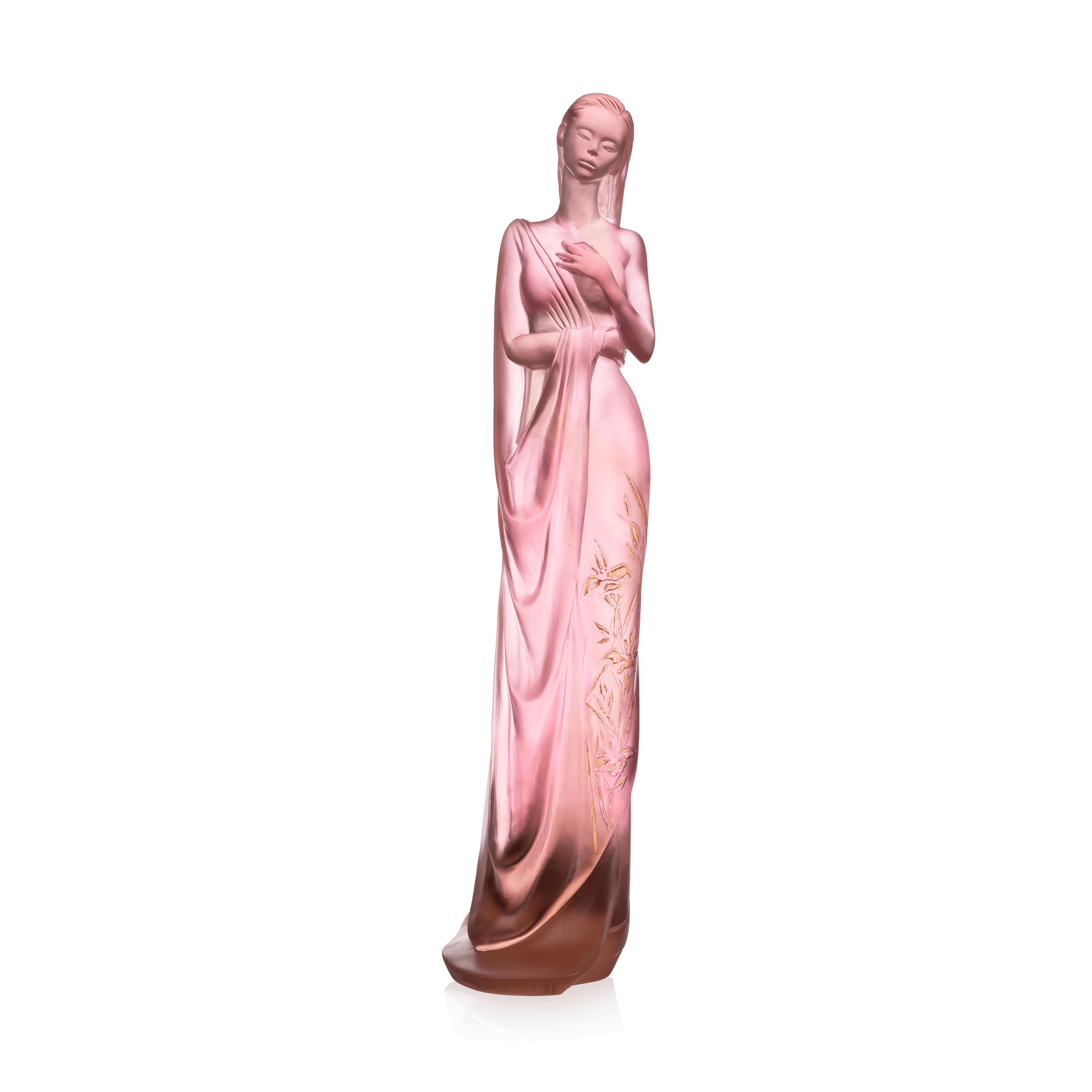 Daum Lys D'eau By Marie Paule Deville Chabrolle Sculpture — Pink and gold 50ex