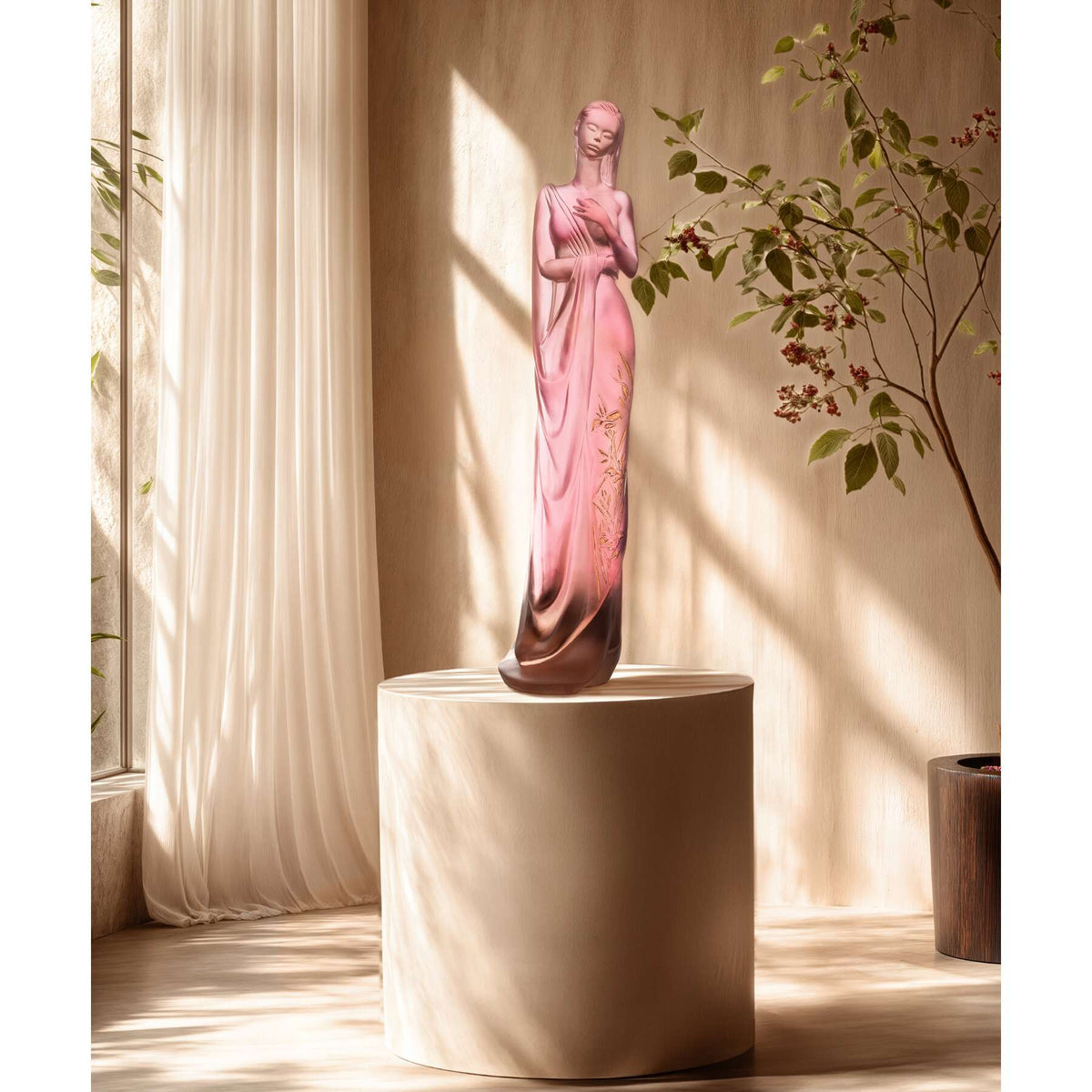Daum Lys D'eau By Marie Paule Deville Chabrolle Sculpture – Pink and gold 50ex, alternate view