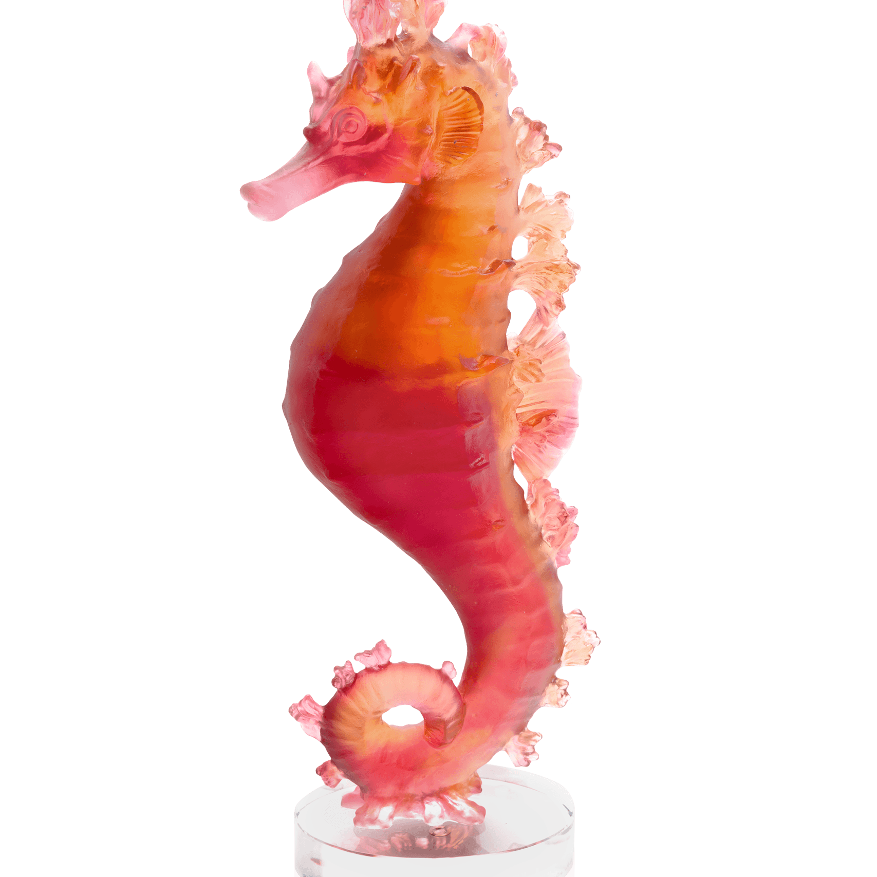 Daum Mer De Corail Seahorse Sculpture — Amber red
