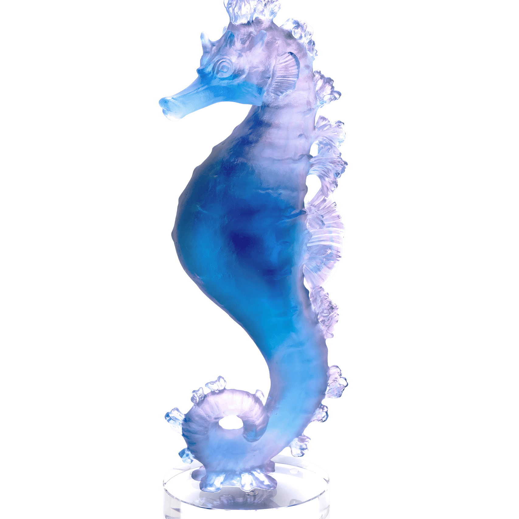 Daum Mer De Corail Seahorse Sculpture — Blue and pink