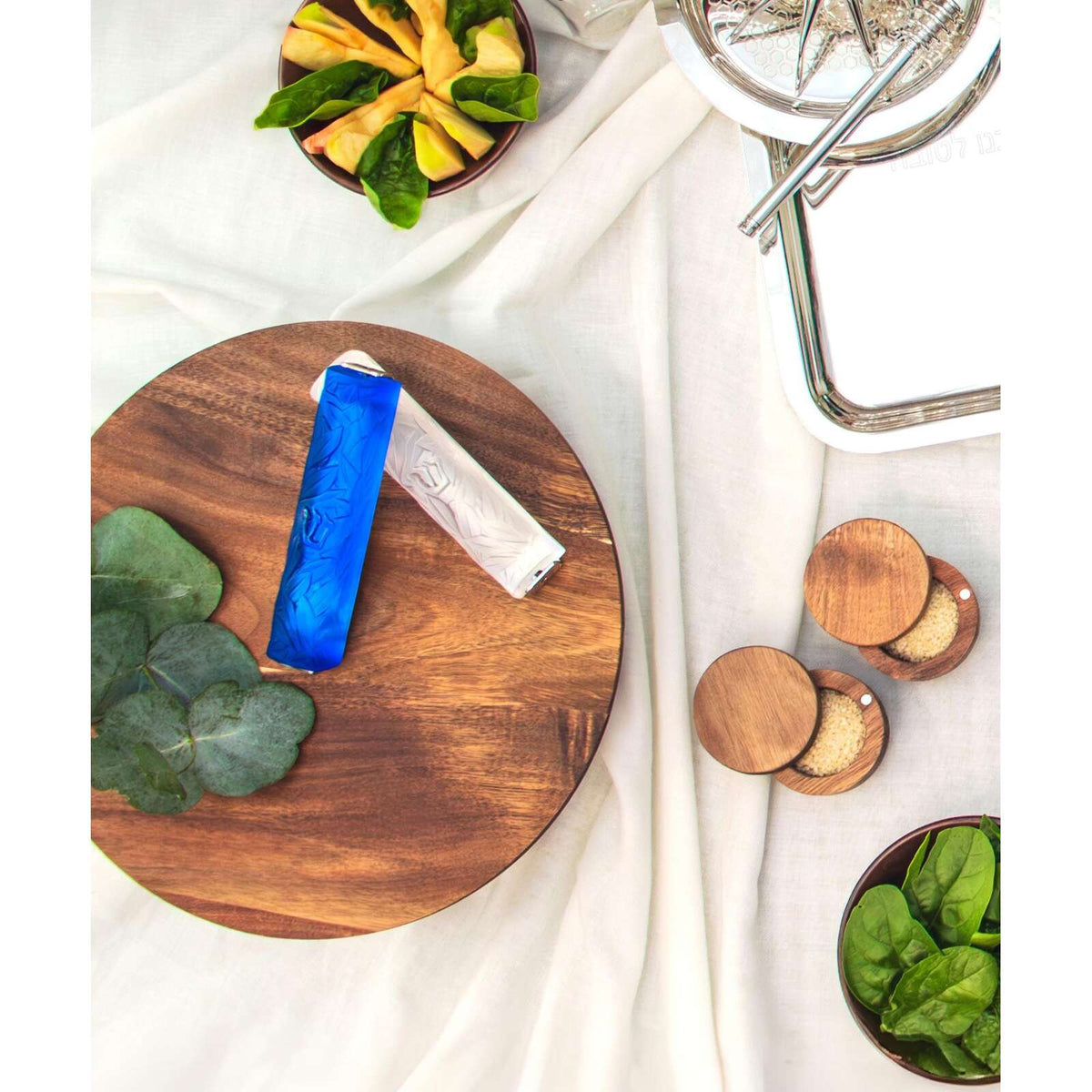 Daum Olive Leaf Mezuzah Sculpture – Blue, alternate view