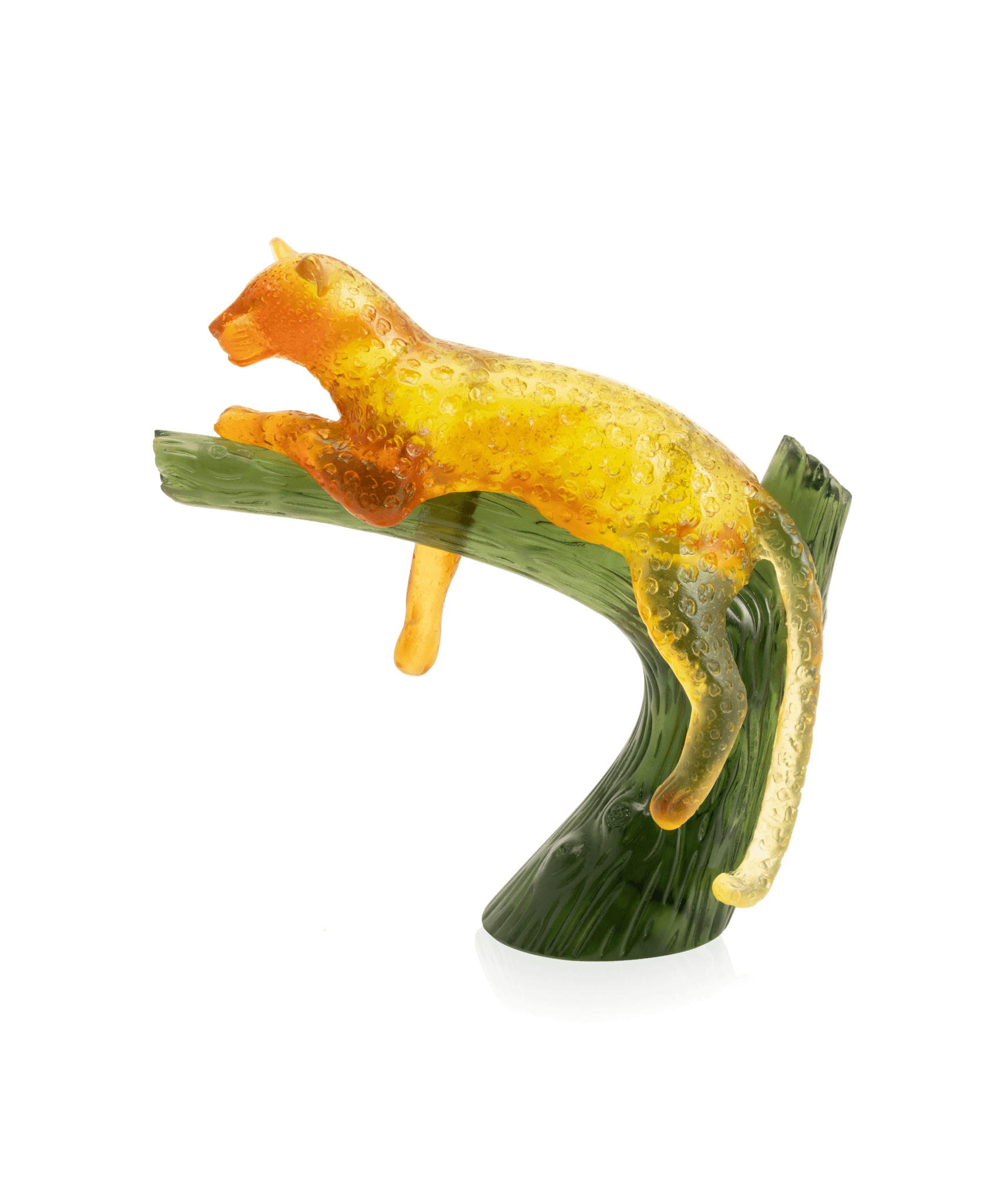 Daum Panther on Tree Sculpture β Amber green