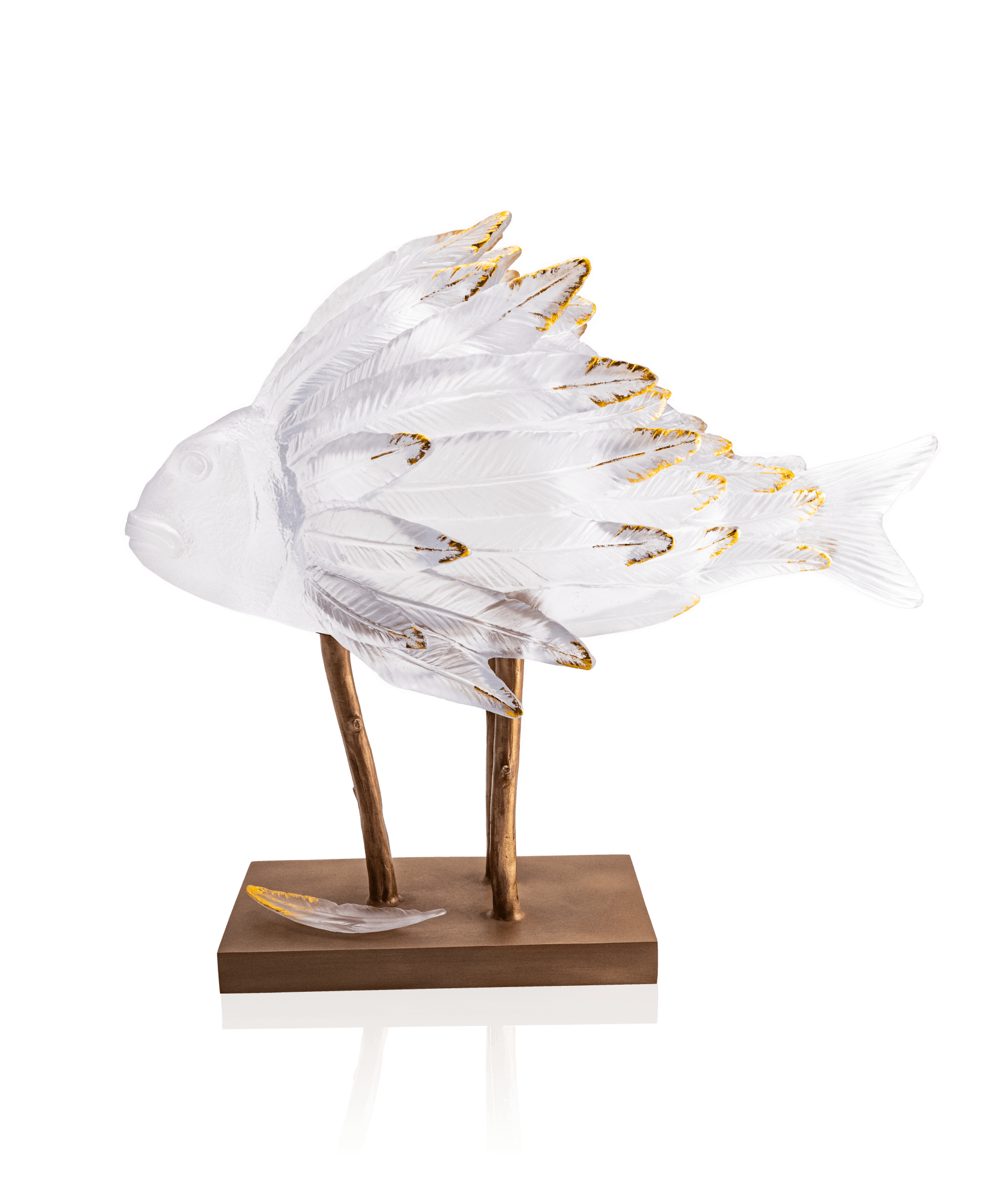 Daum Punky Fish White and Gold By Patrick Rougereau 25ex Sculpture