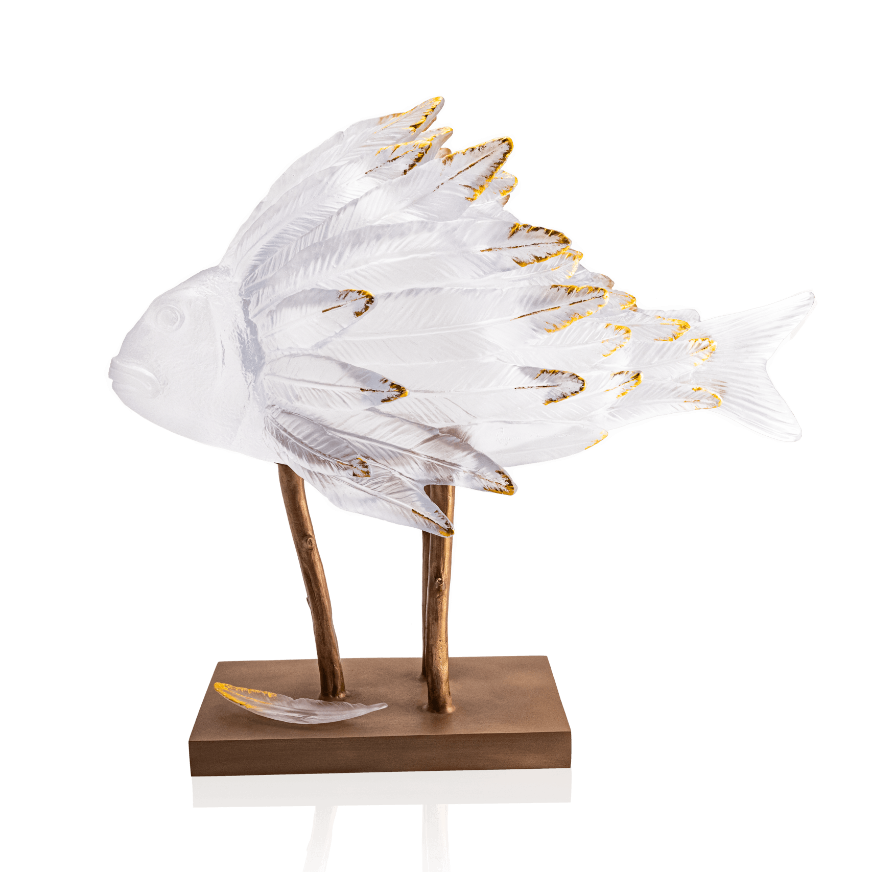 Daum Punky Fish White and Gold By Patrick Rougereau 25ex Sculpture