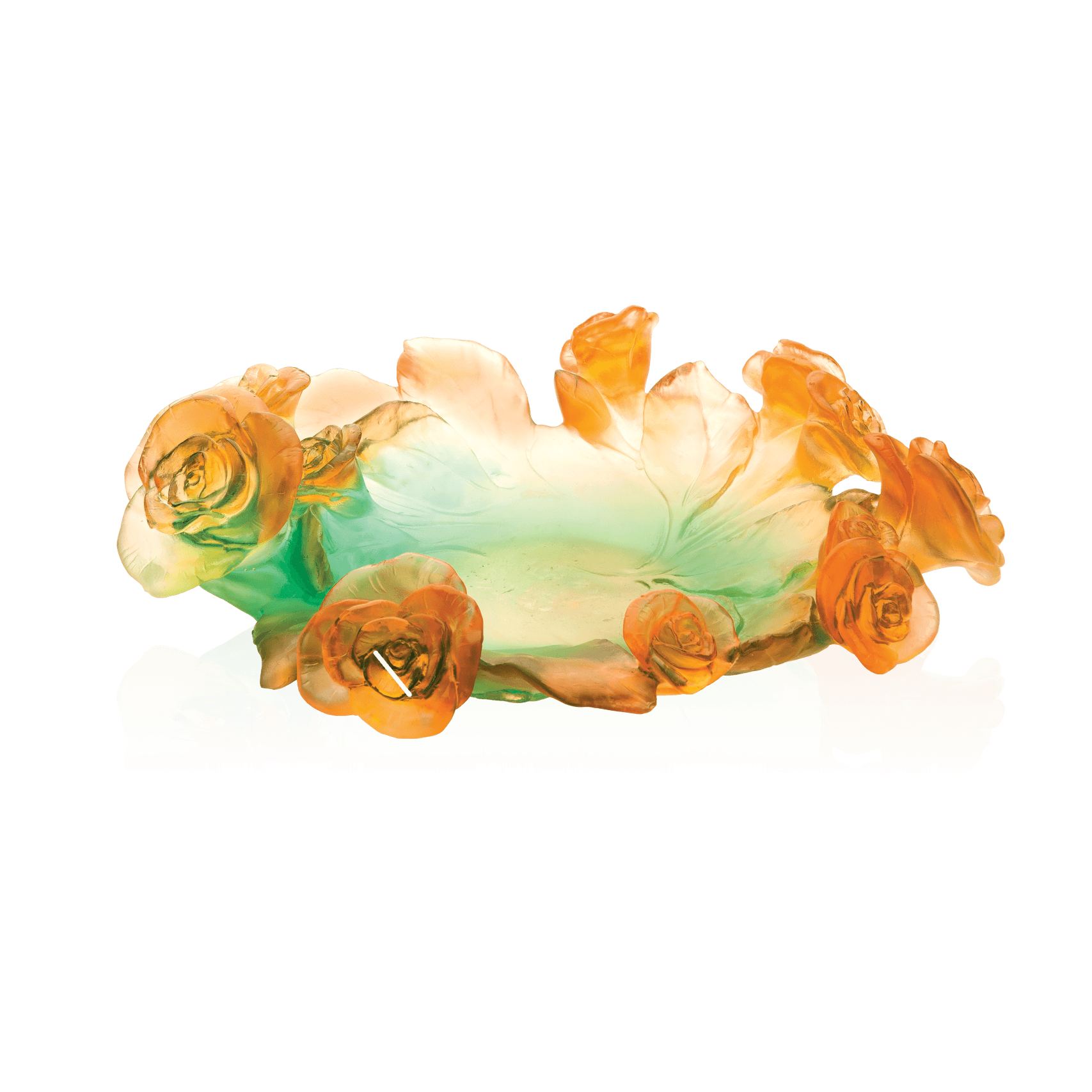 Daum Rose Passion Bowl Green and — orange