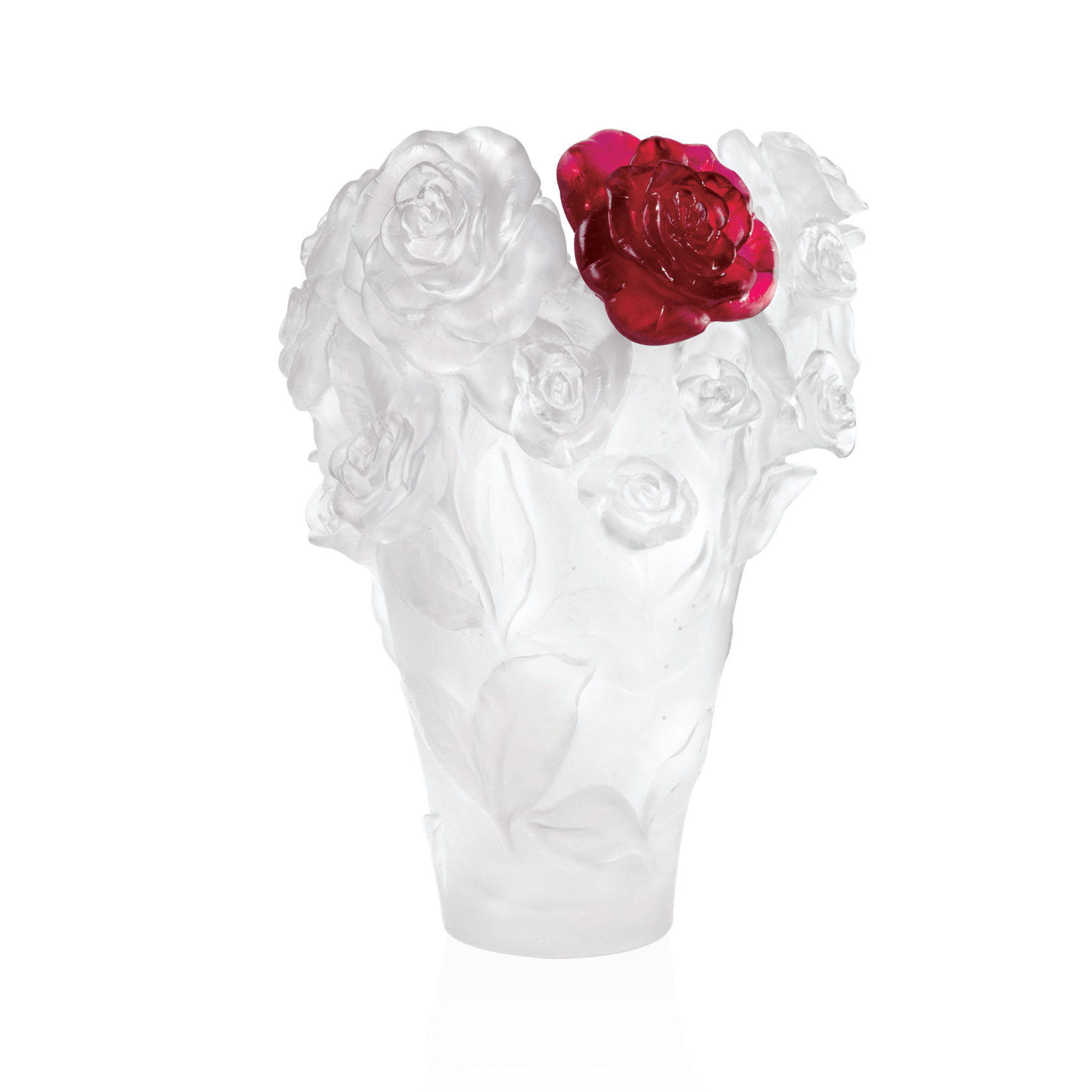 Daum Rose Passion Vase Flower — White red 500ex
